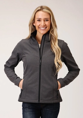 Roper Womens Heather Grey Polyester Softshell Jacket Light Reflective Zippers