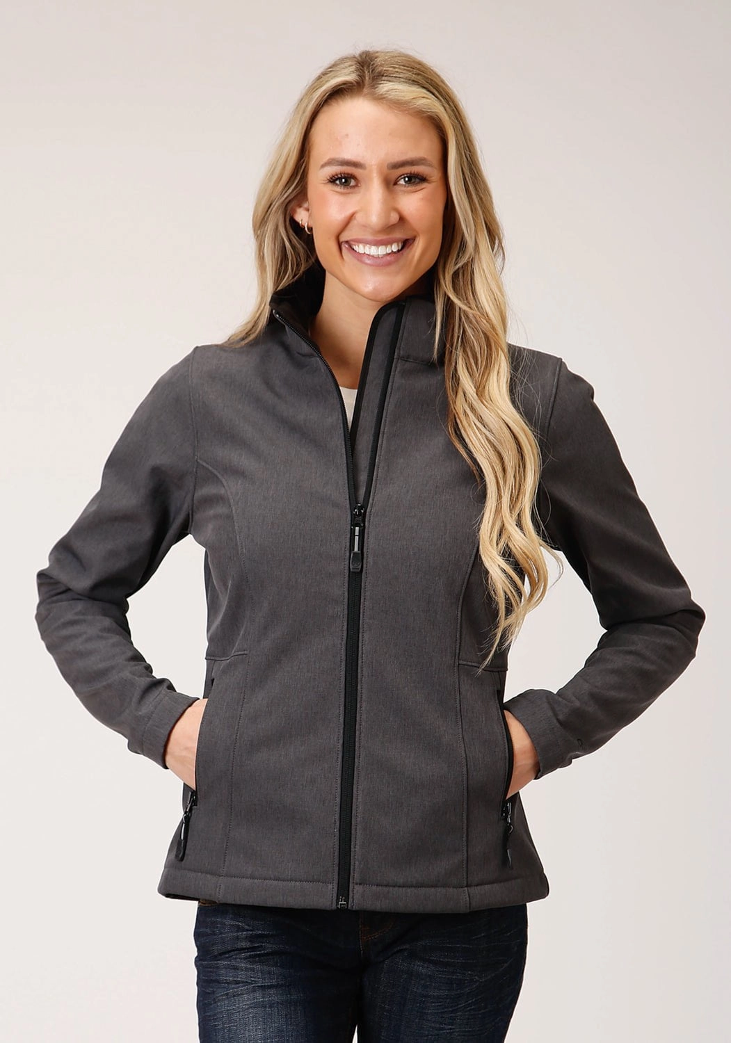 Roper Womens Heather Grey Polyester Softshell Jacket Light Reflective Zippers