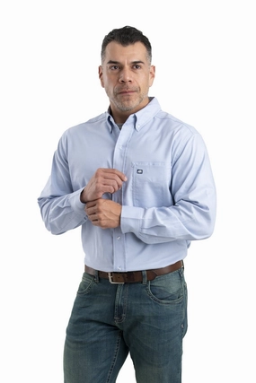 Berne Mens Marled Blue Heron Cotton Blend Foreman Flex Button Down Shirt L/S Customizable Option Easy Styling