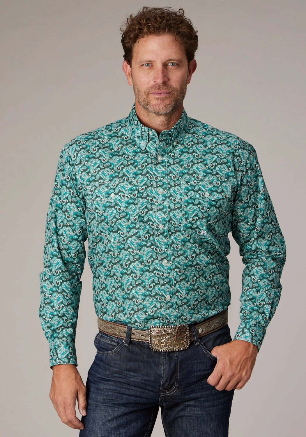 Urban Style Durable Quality Roper Mens 2018 Jade Paisley Green 100% Cotton Btn L/S Shirt