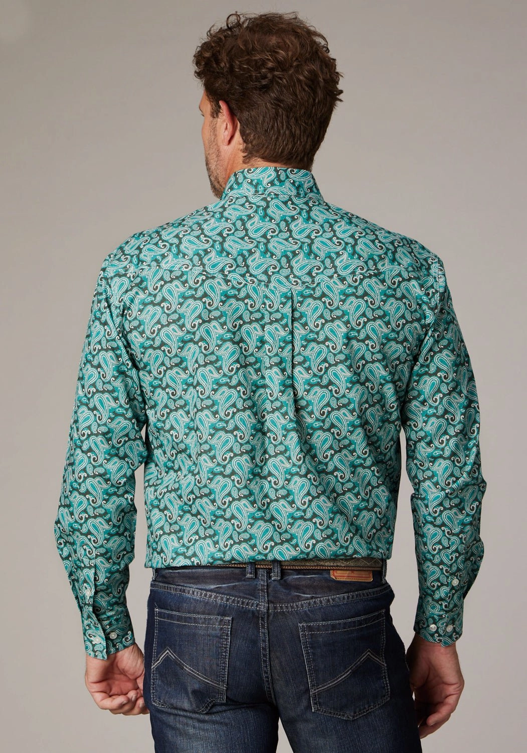 Ribbed Trim Cruise Collection Roper Mens 2018 Jade Paisley Green 100% Cotton Btn L/S Shirt