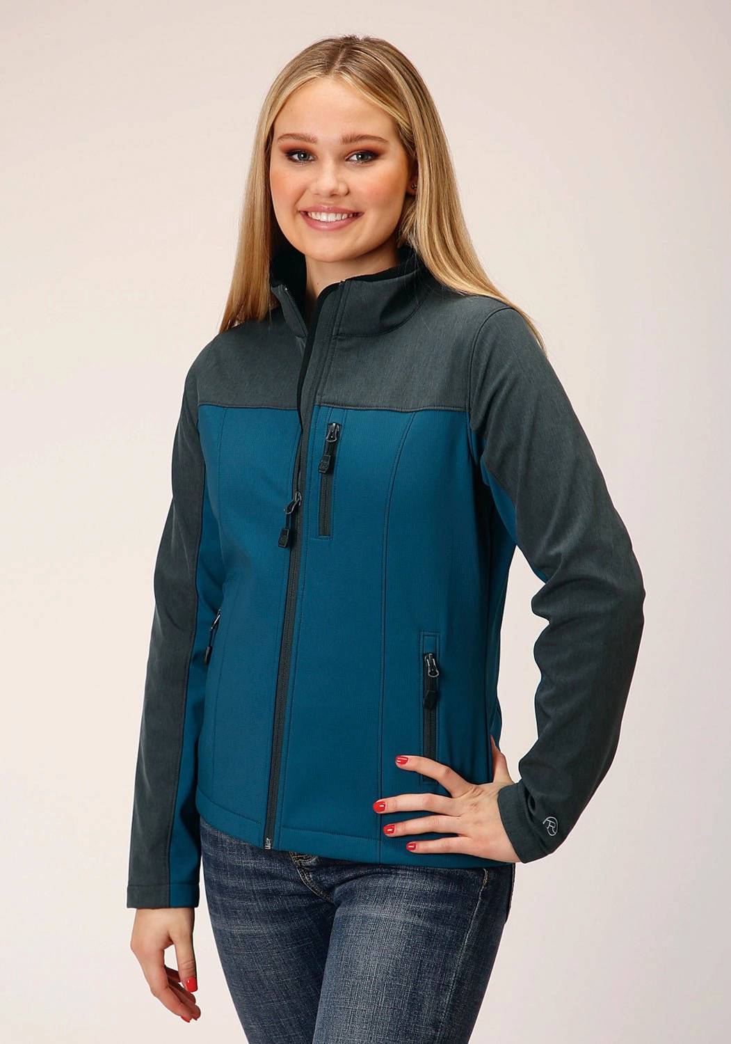 Roper Womens Zip Green/Grey Polyester Softshell Jacket AllPurposeFastening