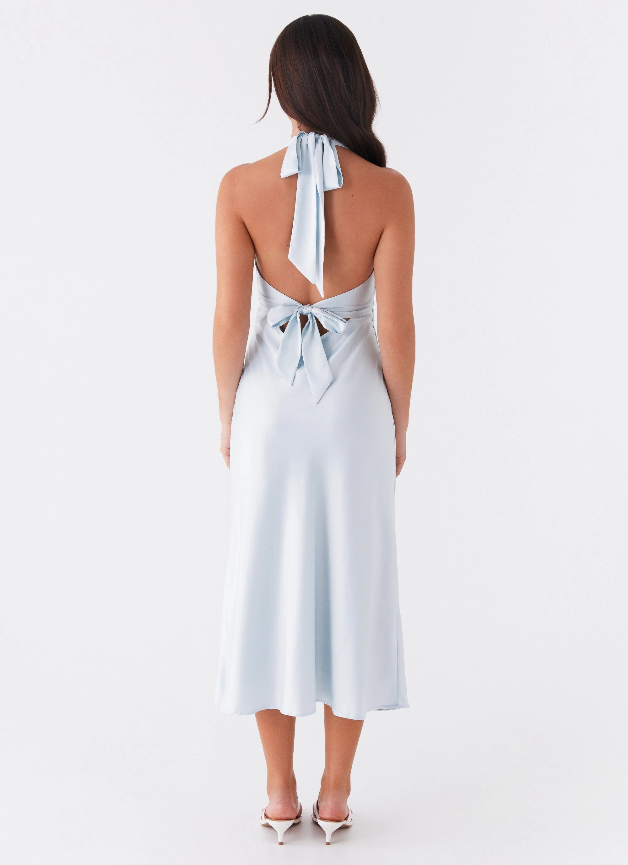 Solid Color Heavy Hearted Midi Dress - Blue