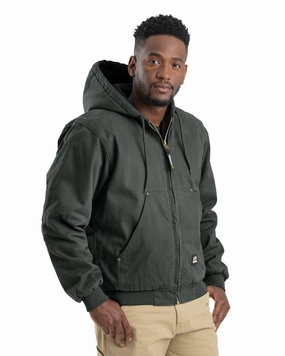 Berne Apparel Mens Heartland Washed Hooded Moss 100% Cotton Chore Jacket Minimal Detail Elastic hem