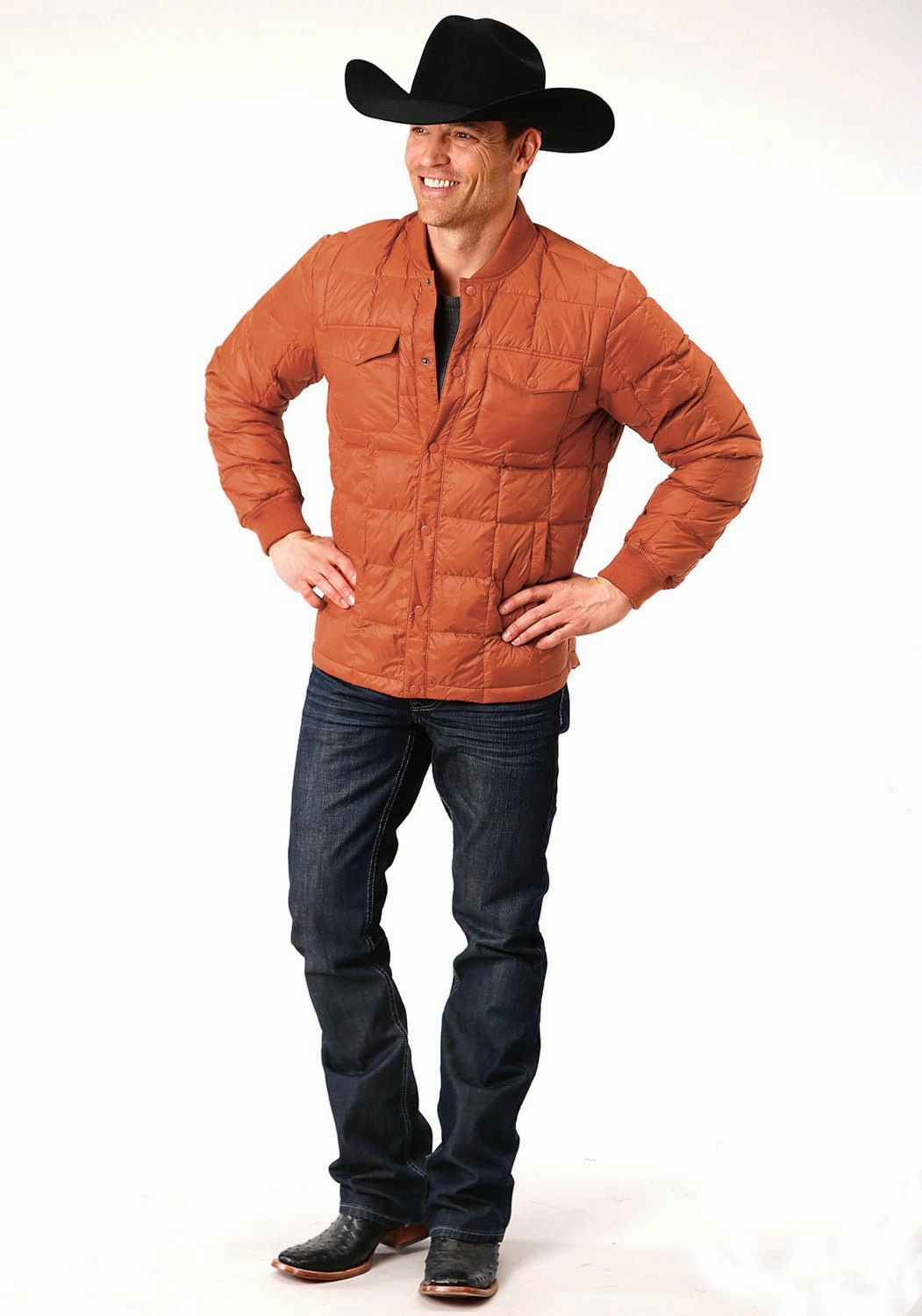 Roper Mens Rust Nylon Down Coated Jacket Abrasion resistant Eco Dye Process