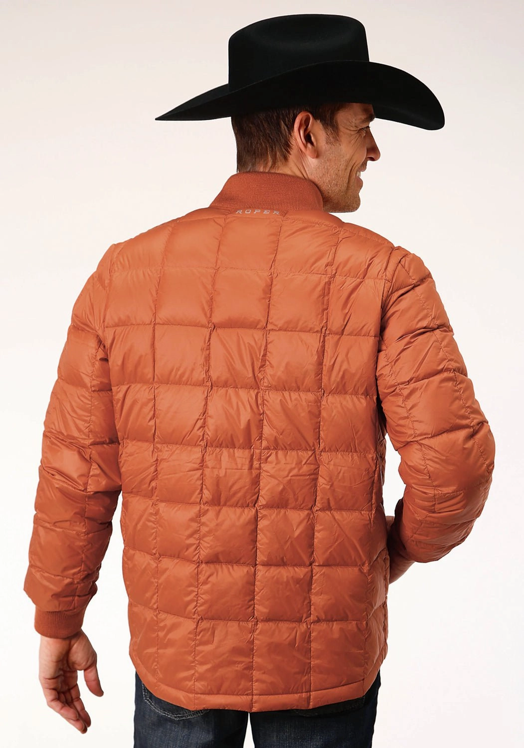 Hidden Storage Compartment Comfy Fit Piece Roper Mens Rust Nylon Down Coated Jacket