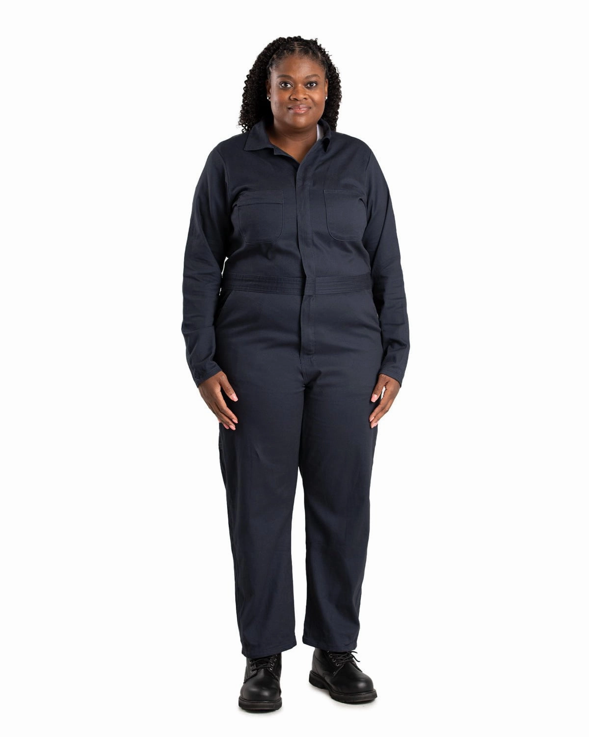 Berne Womens Highland Flex Unlined Navy Cotton Blend Work Coverall Zippered Vents
