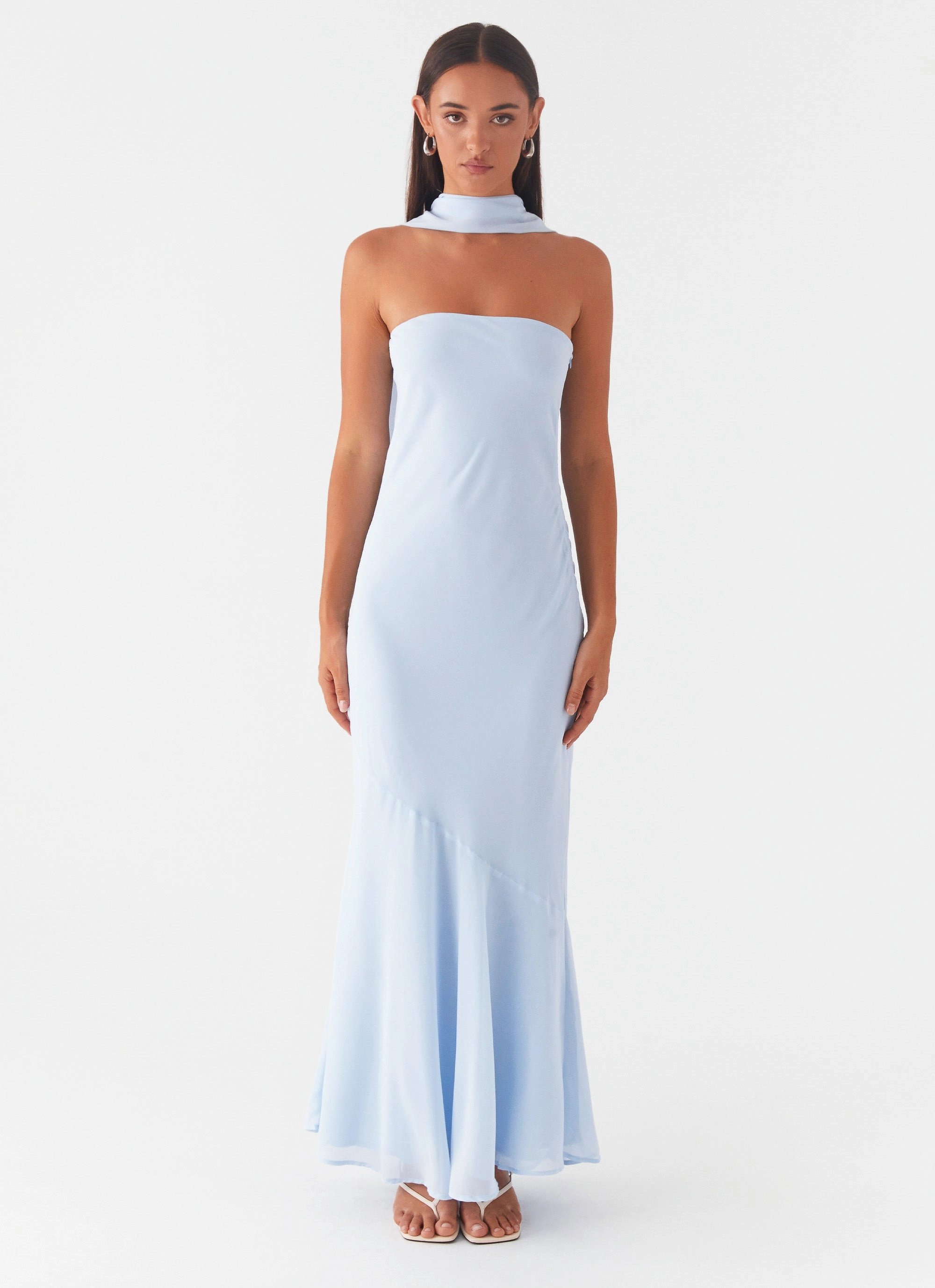 Detachable Hood Under The Pagoda Maxi Dress - Blue
