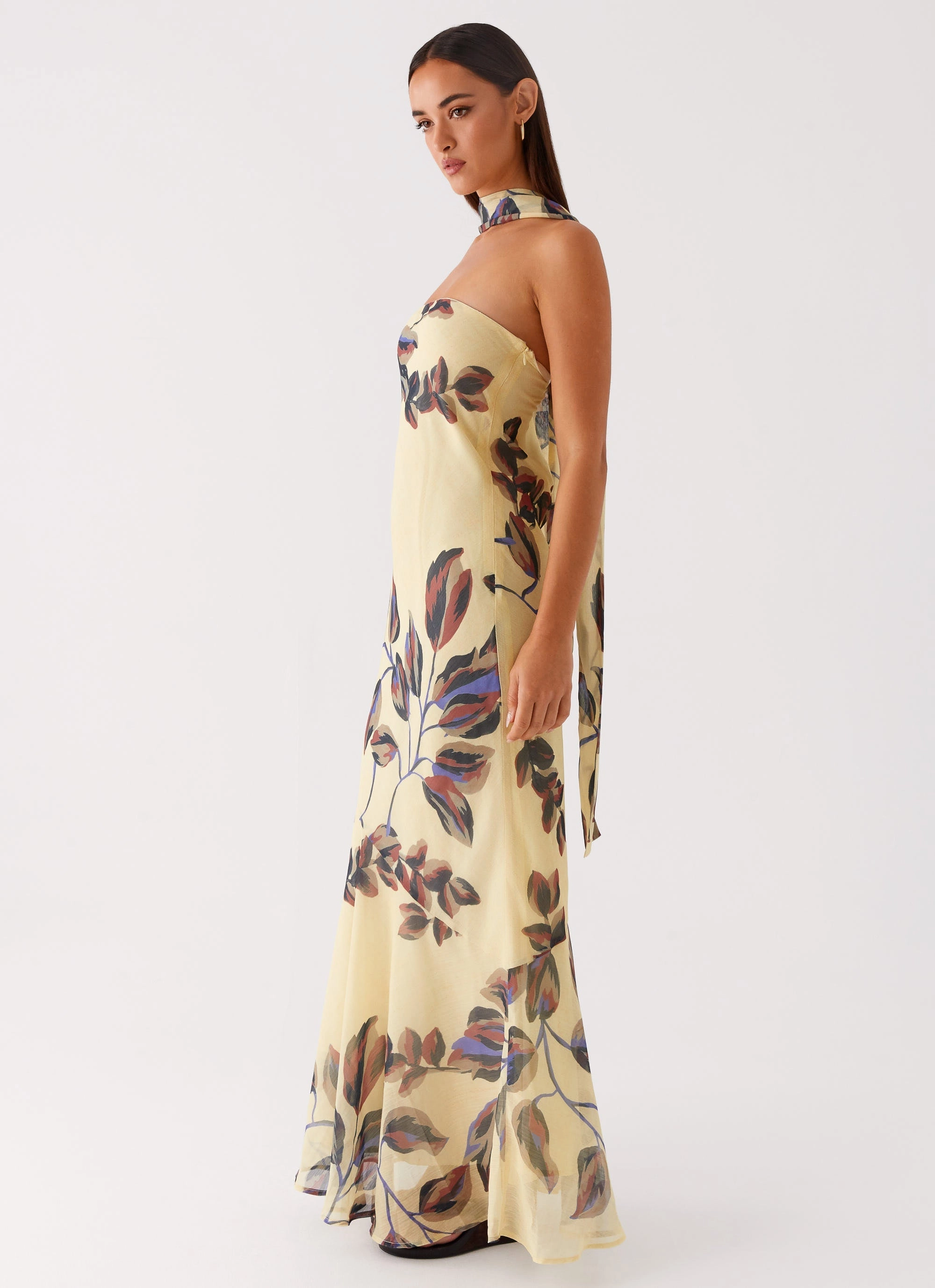 relaxed elegance Under The Pagoda Maxi Dress - Buttercream Leaf Print