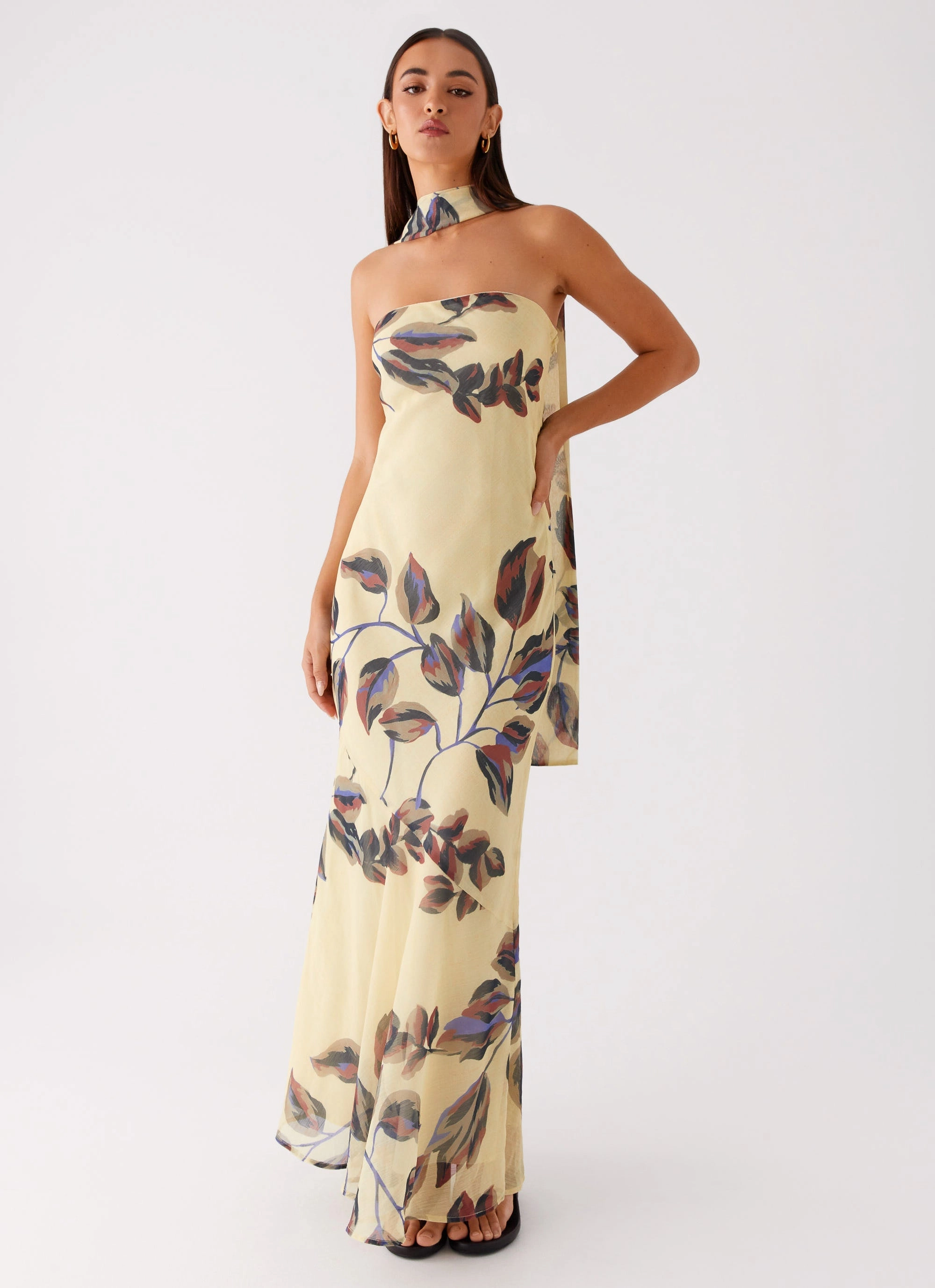Soft Fit Wear Under The Pagoda Maxi Dress - Buttercream Leaf Print