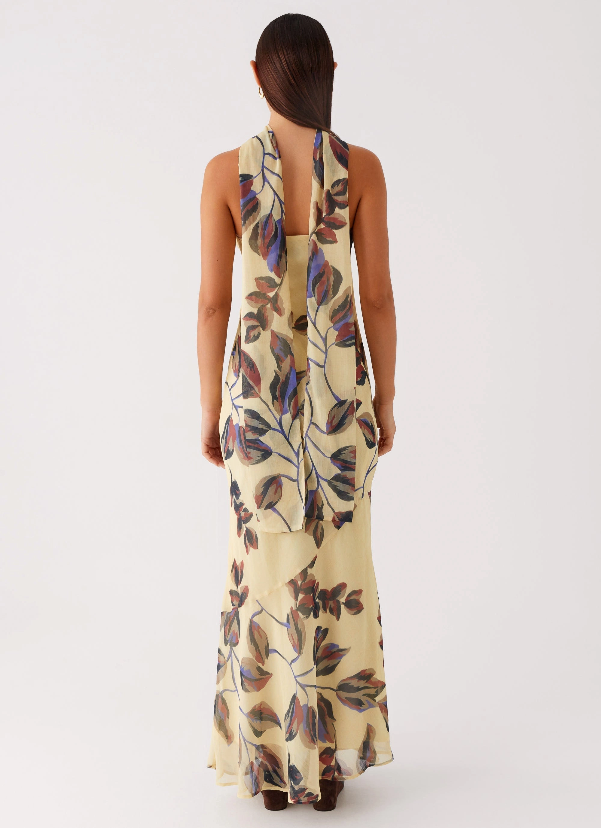 Under The Pagoda Maxi Dress - Buttercream Leaf Print Versatile Winter Outerwear