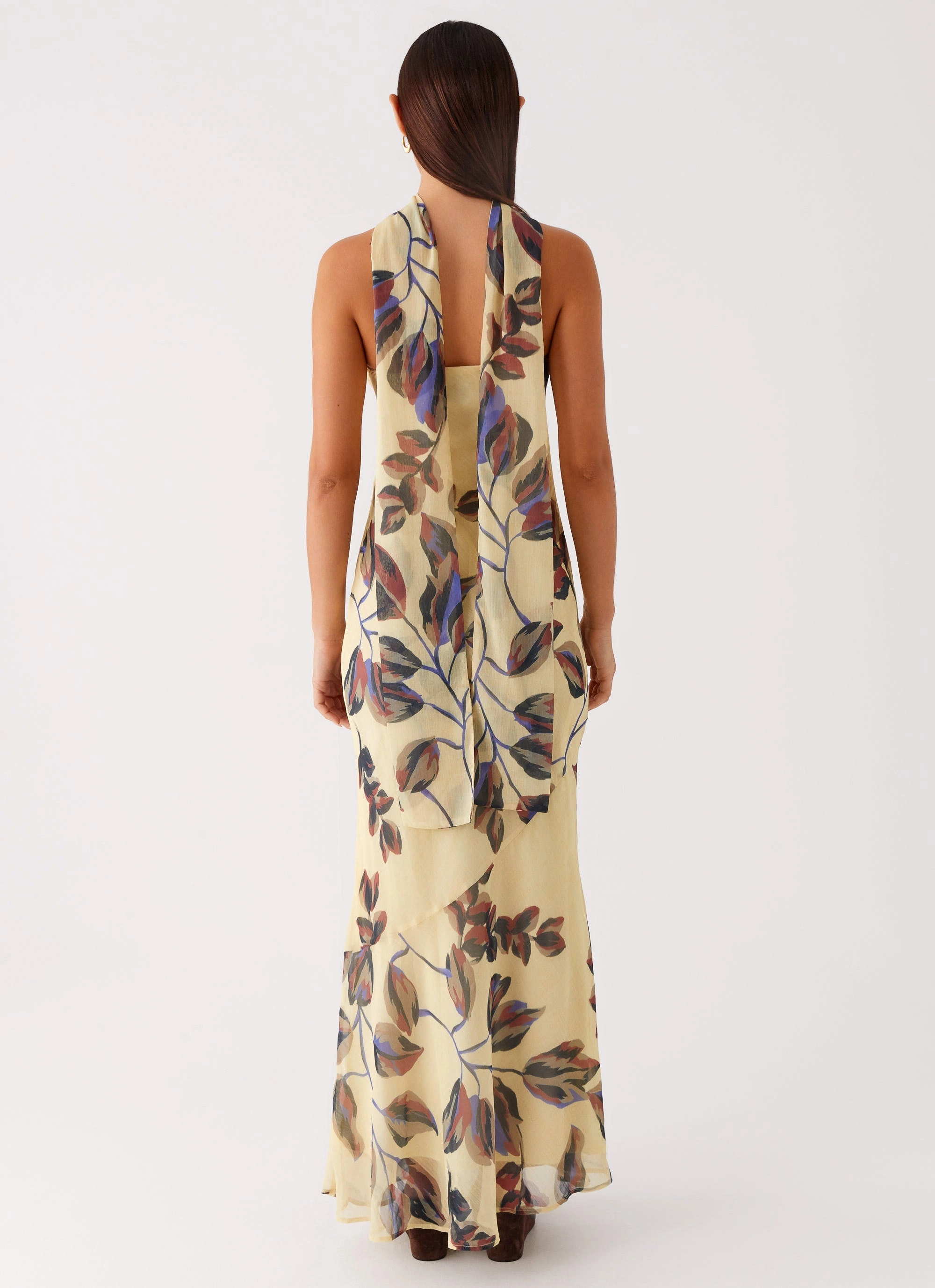Light Weave Under The Pagoda Maxi Dress - Buttercream Leaf Print