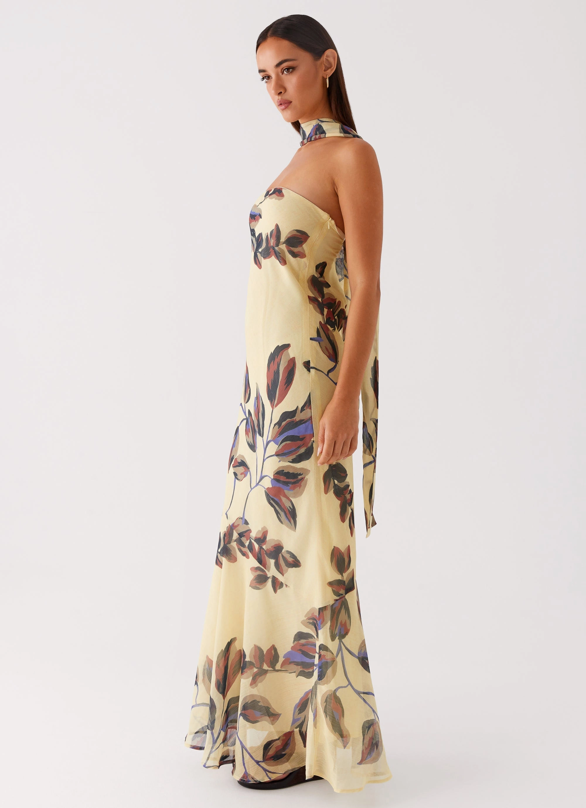 Under The Pagoda Maxi Dress - Buttercream Leaf Print Cozy Insulated Coat