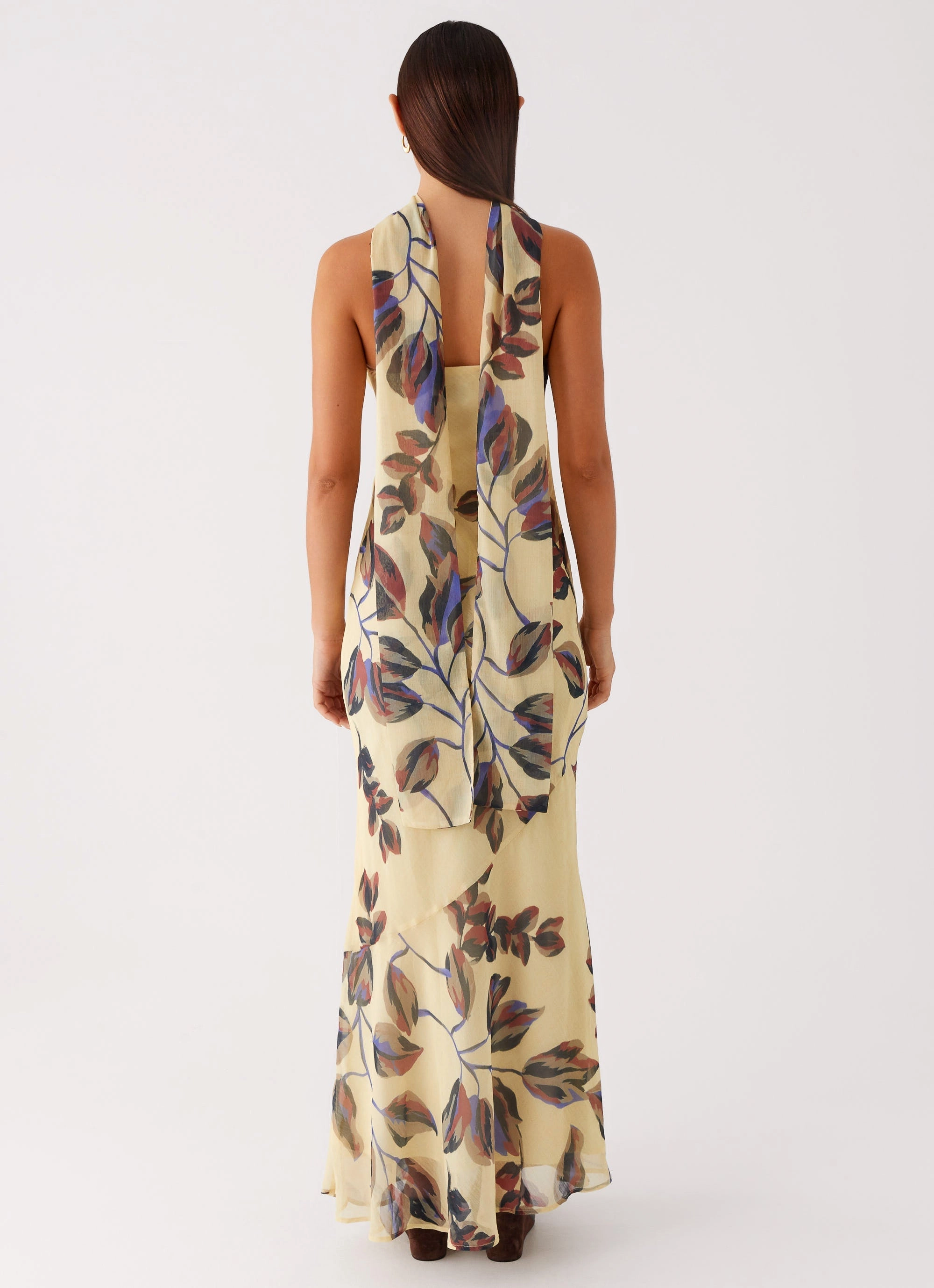 Perfect for Travel Under The Pagoda Maxi Dress - Buttercream Leaf Print