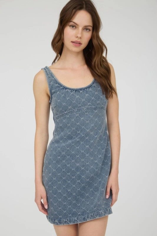 Pure Aesthetic Trend Glow Dalilah Bow Pattern Sleeveless Denim Mini Dress