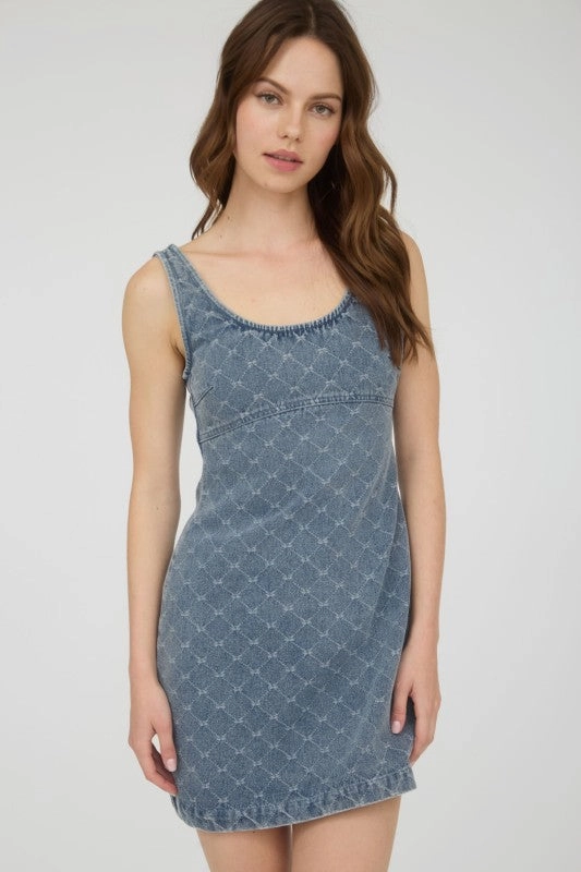 Gloss Accent Light Soft Dalilah Bow Pattern Sleeveless Denim Mini Dress