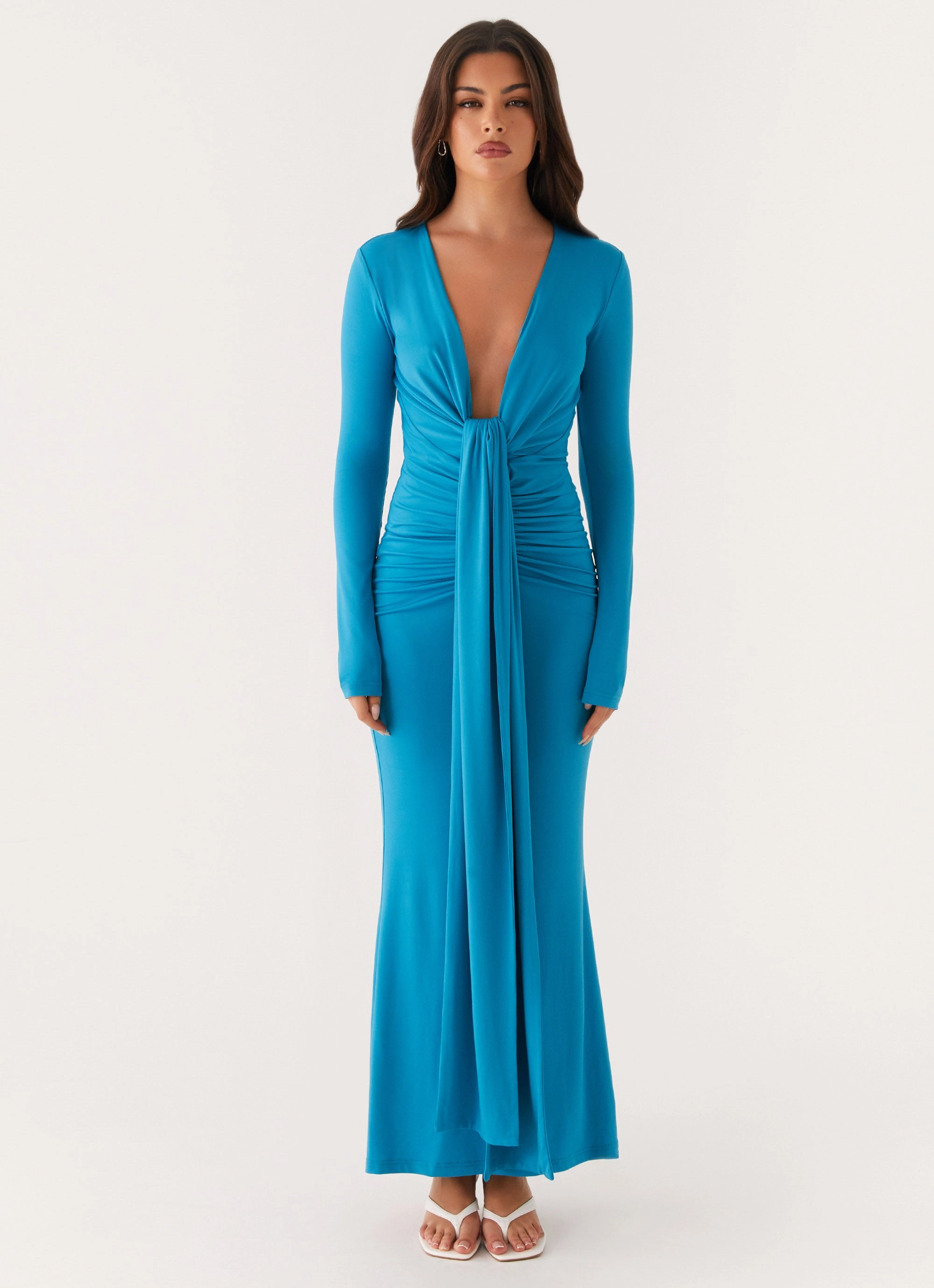 Tonal-Panel Comfort Mode Miesha Long Sleeve Maxi Dress - Blue