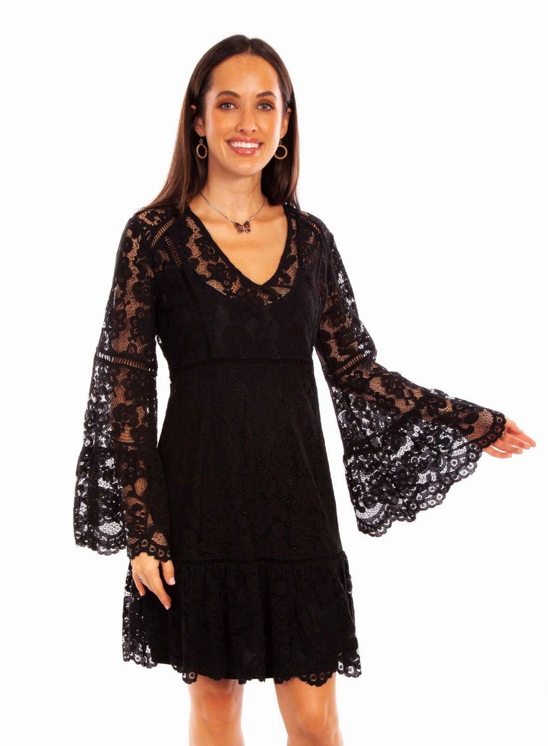 Scully Womens Two Piece Lace Black Cotton Blend L/S Dress AntiSnag Surface