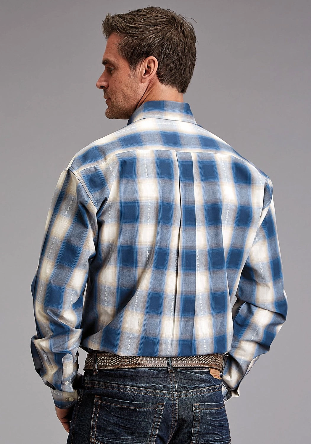 Cooling Core Technology Stetson Mens Ombre Dobby Blue 100% Cotton L/S Shirt