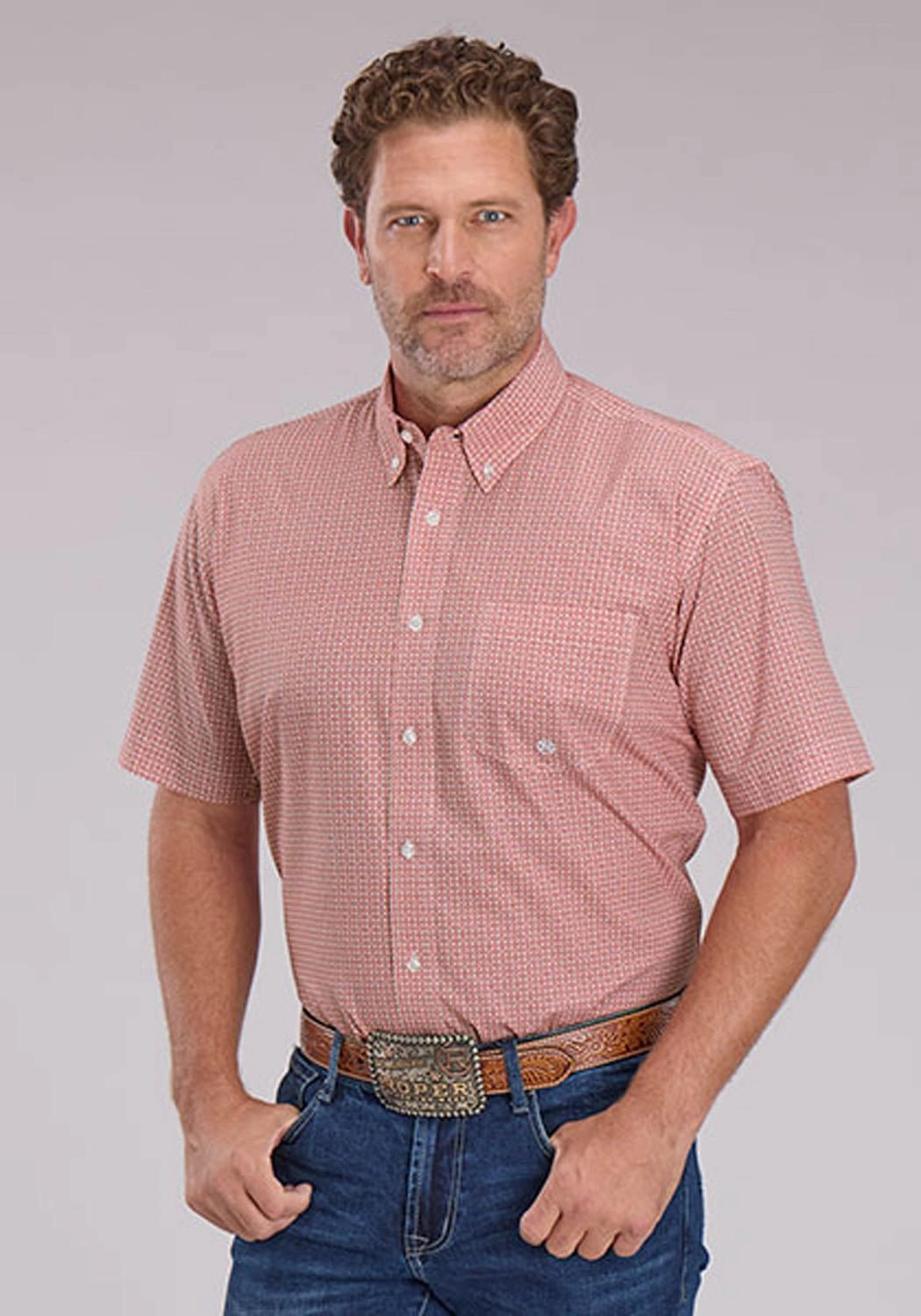 Roper Mens 2500 Saltillo Foulard Rust 100% Cotton 1 Pkt S/S Shirt Seamless construction Linen blend