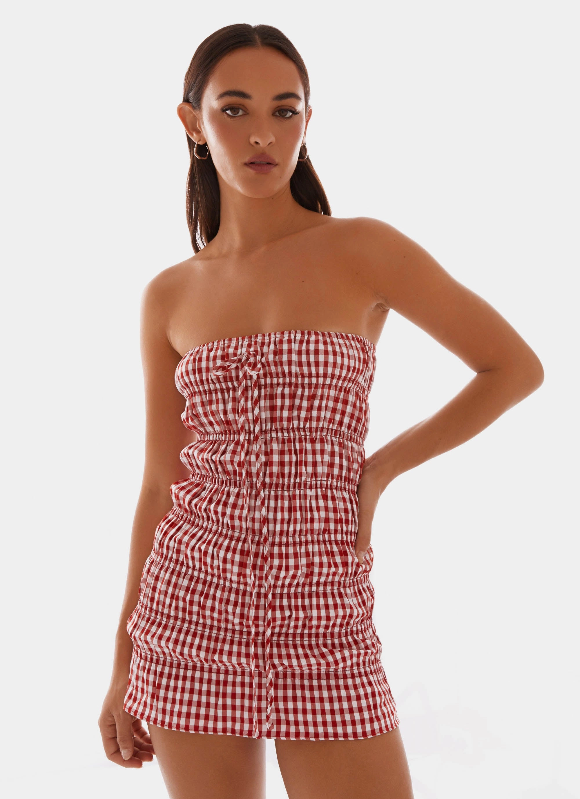 Smooth Feel Layer Light Adele Mini Dress - Red Gingham