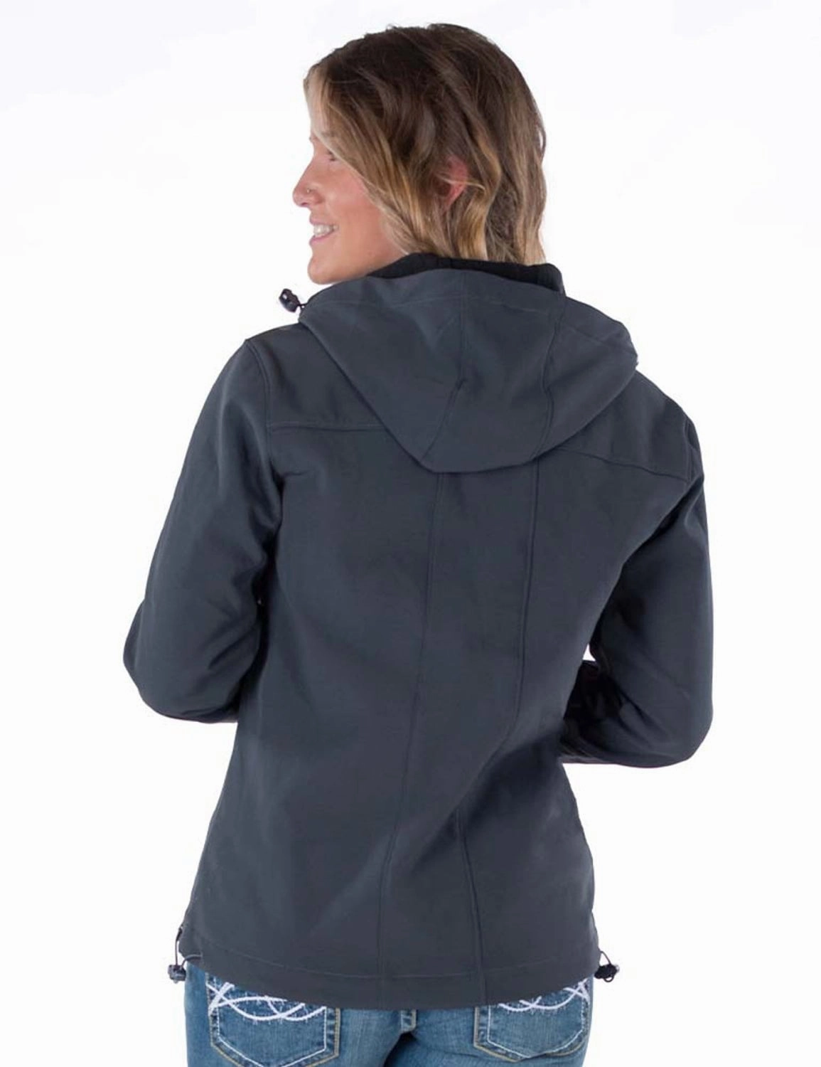 Adjustable drawstring Snap Closure System Cowgirl Tuff Womens Stretch Charcoal Nylon Softshell Jacket