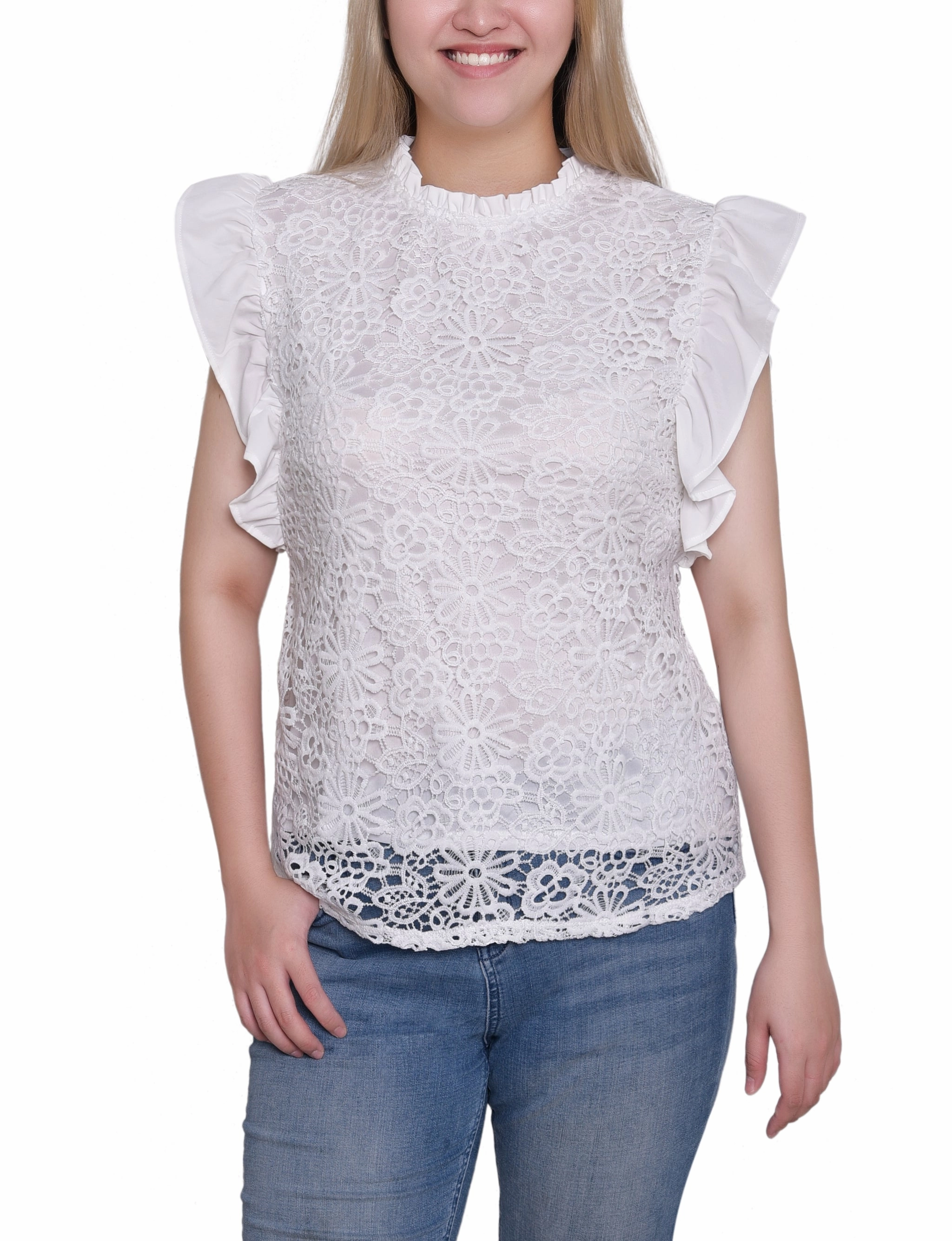 Flutter Sleeve Lace Top NoiseReduciting Zipper