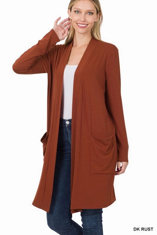 Alesia Slouchy Pocket Open Cardigan S-XL Hypoallergenic Inner Layer ElasticEdgeBinding