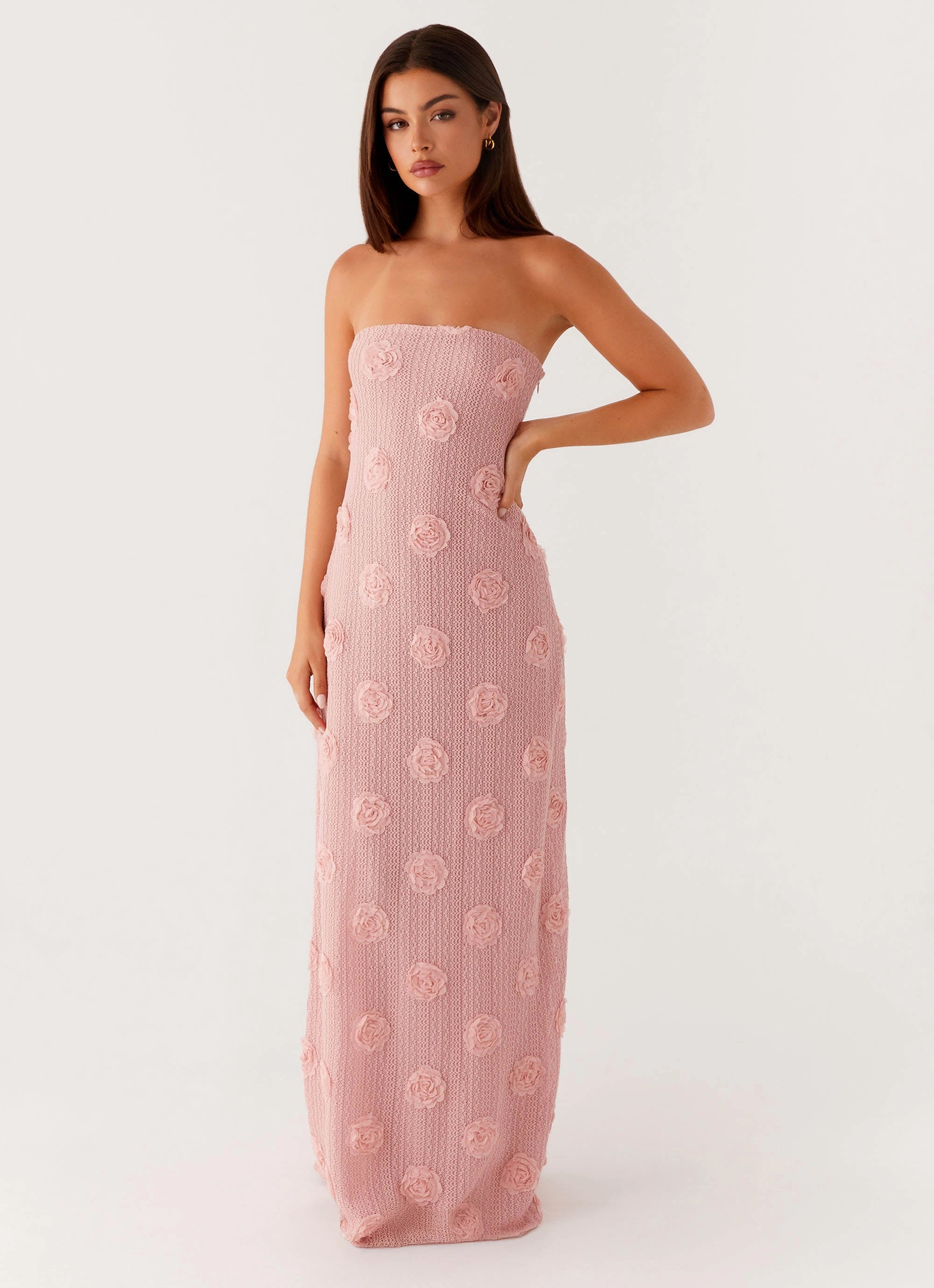 Holly Maxi Dress - Pink Stand Collar Fashion Essentials