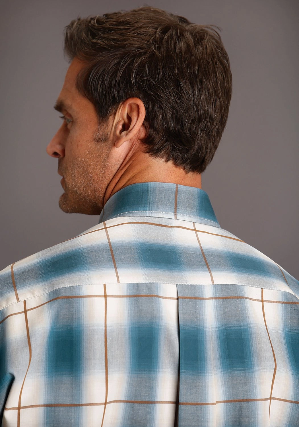 Stetson Mens Blue 100% Cotton Steel Ombre BD L/S 1 Pocket Shirt Premium Finish hypoallergenic