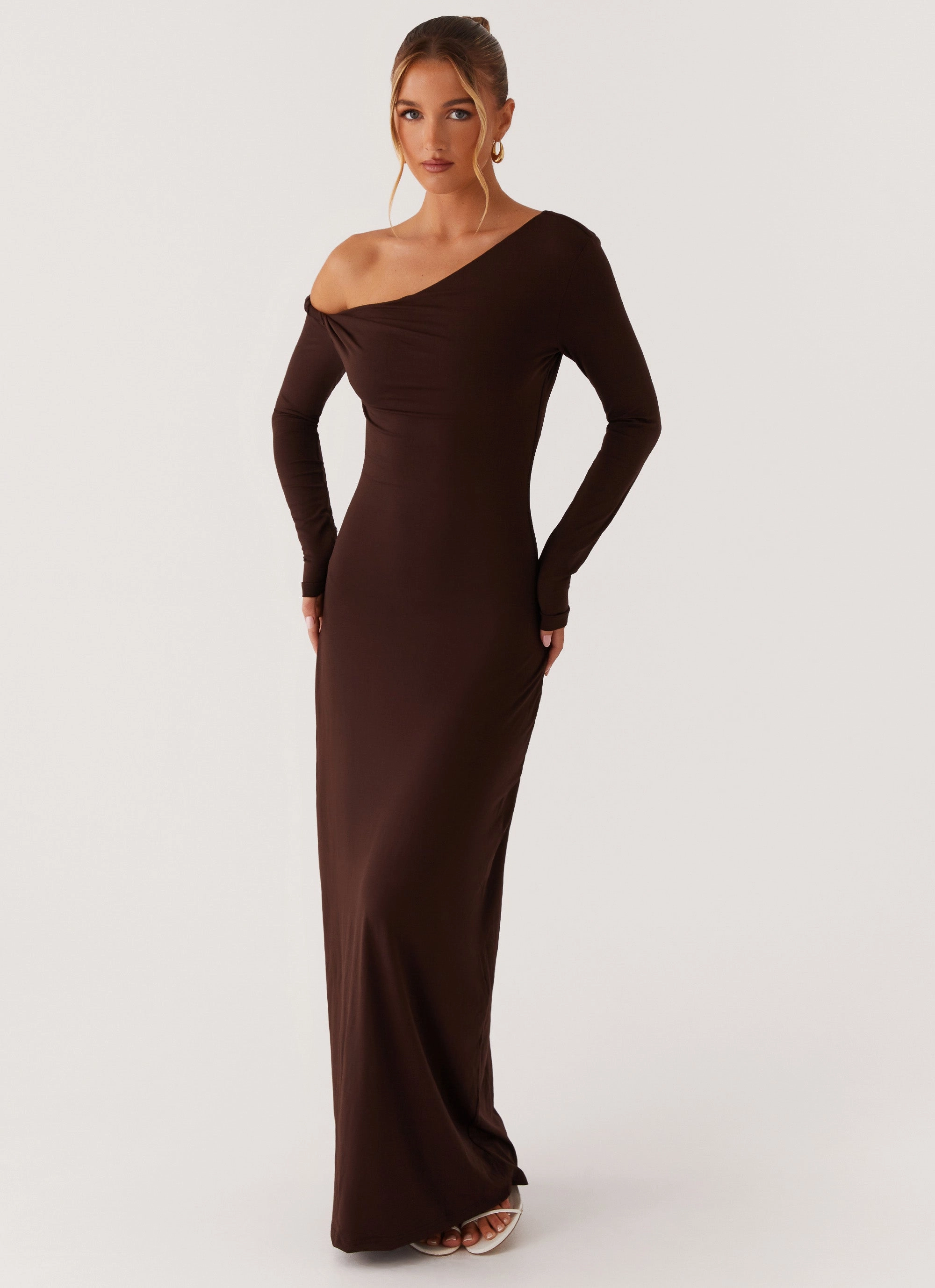 Warm and Fashionable Jordana Twist Maxi Dress - Brown