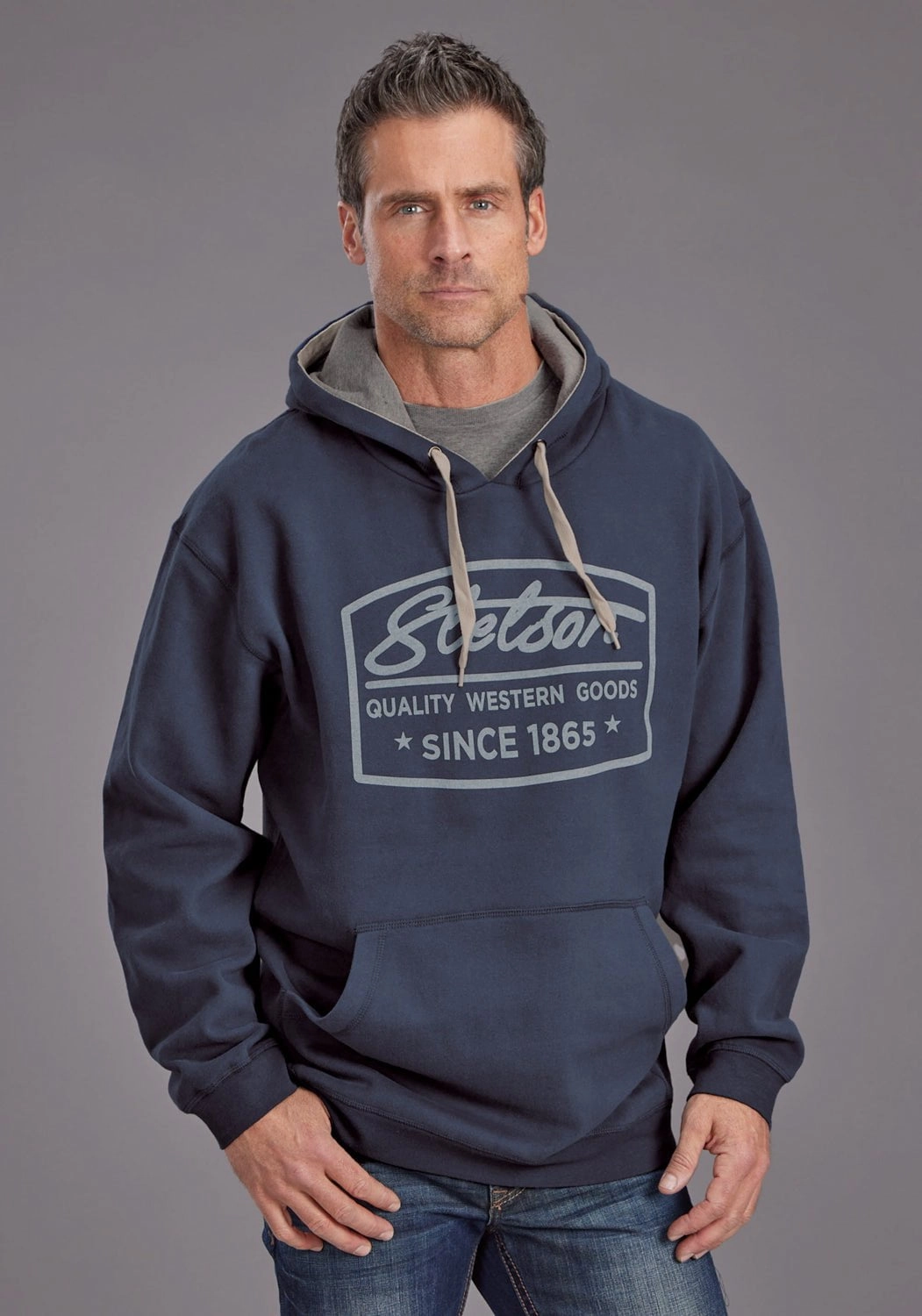 All Day Layering Neutral Look Stetson Mens Quality Western Goods Navy Cotton Blend Hoodie