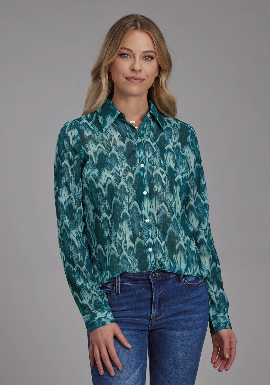 Roper Womens 2135 Feather Teal 100% Polyester L/S Blouse Versatile Styling