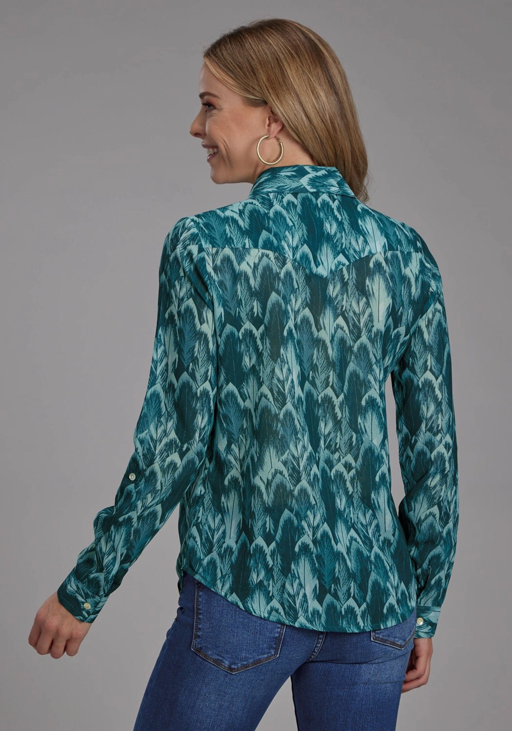 Roper Womens 2135 Feather Teal 100% Polyester L/S Blouse No Chafe Edging Winter Fashion