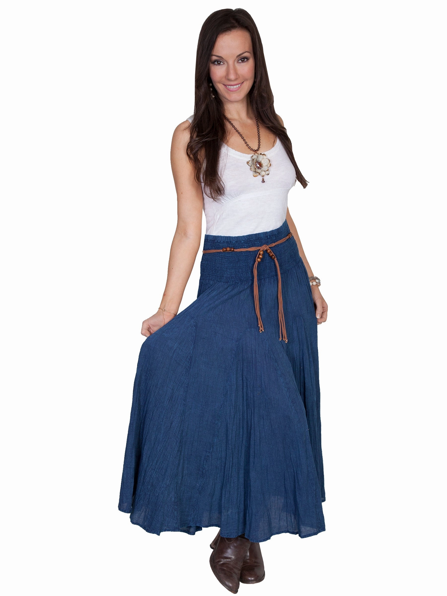 Scully Cantina Collection Skirt Dark Blue 100% Cotton Vertical Full Length Style Fusion