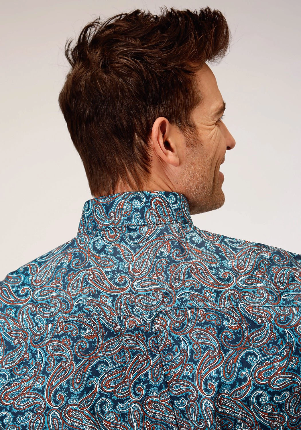 Roper Mens Blue 100% Cotton Canyon Paisley BD L/S 1 Pkt Shirt Classic Style Geometric Shape