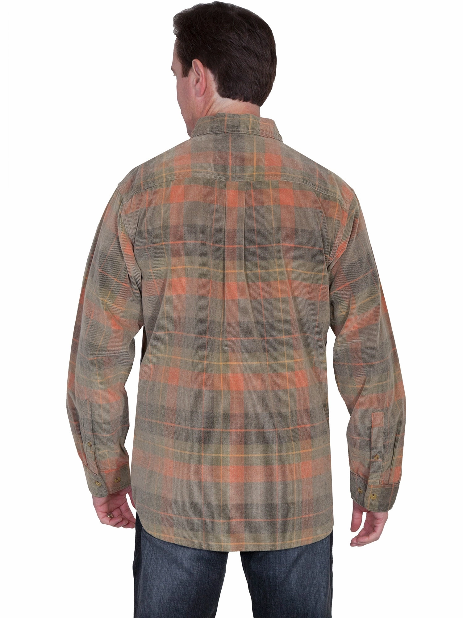 Scully Mens Autumn 100% Cotton Cord Plaid L/S Shirt Soft Collar Design