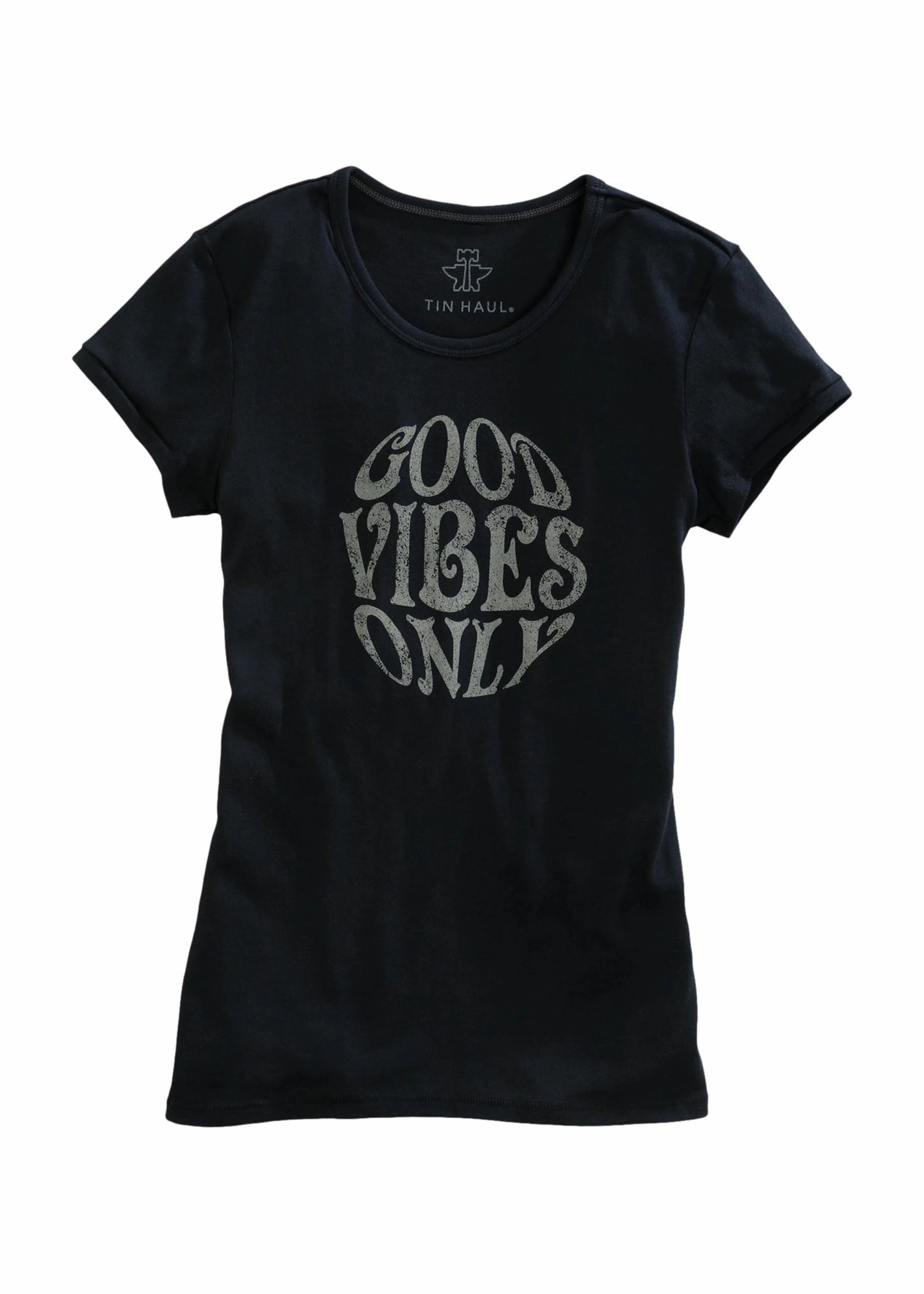 Short Sleeve Easy Styling Tin Haul Womens Black Cotton Blend Good Vibes Only S/S T-Shirt