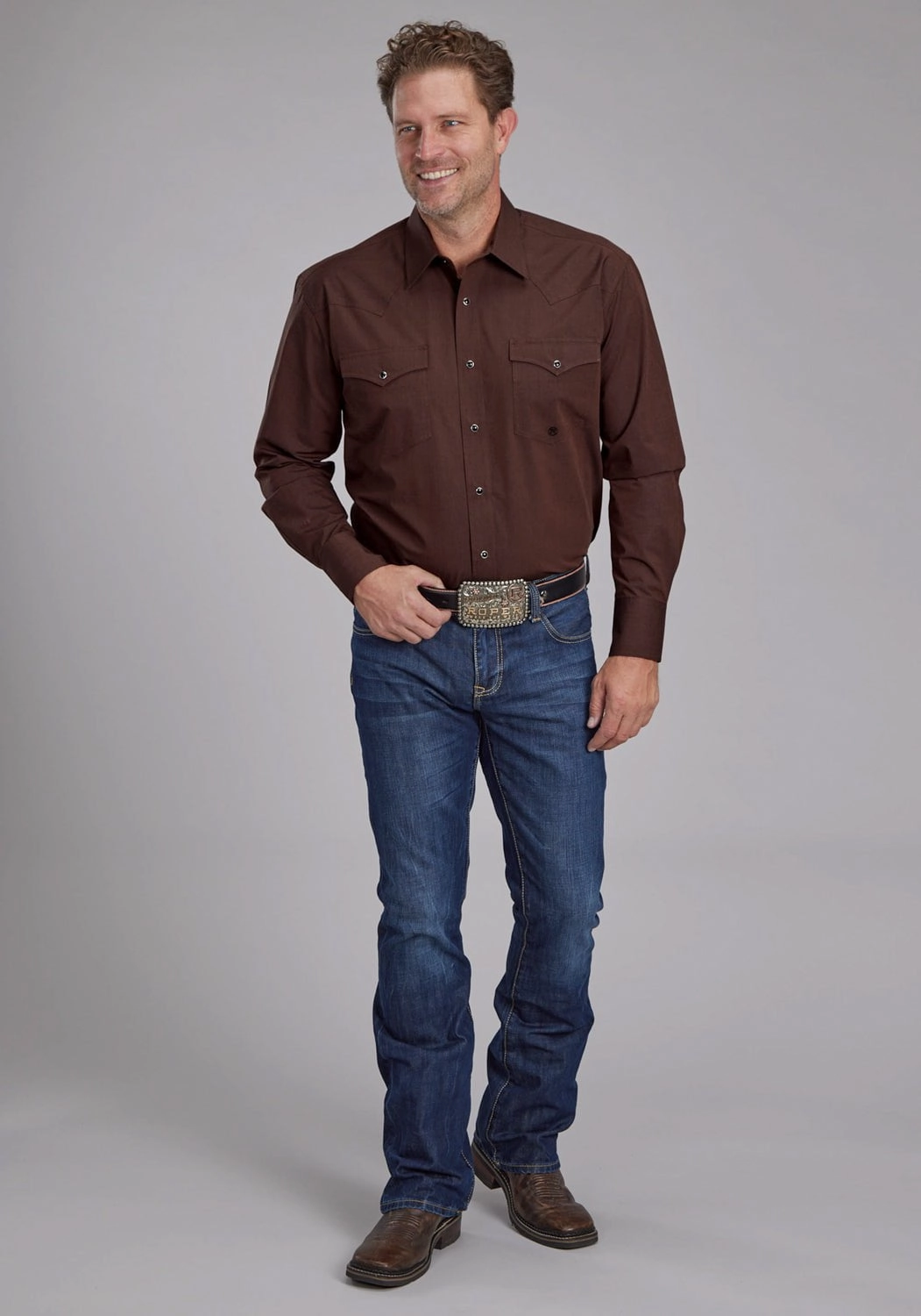 Artistic Design Roper Mens 2162 Black Fill Brown 100% Cotton L/S Shirt