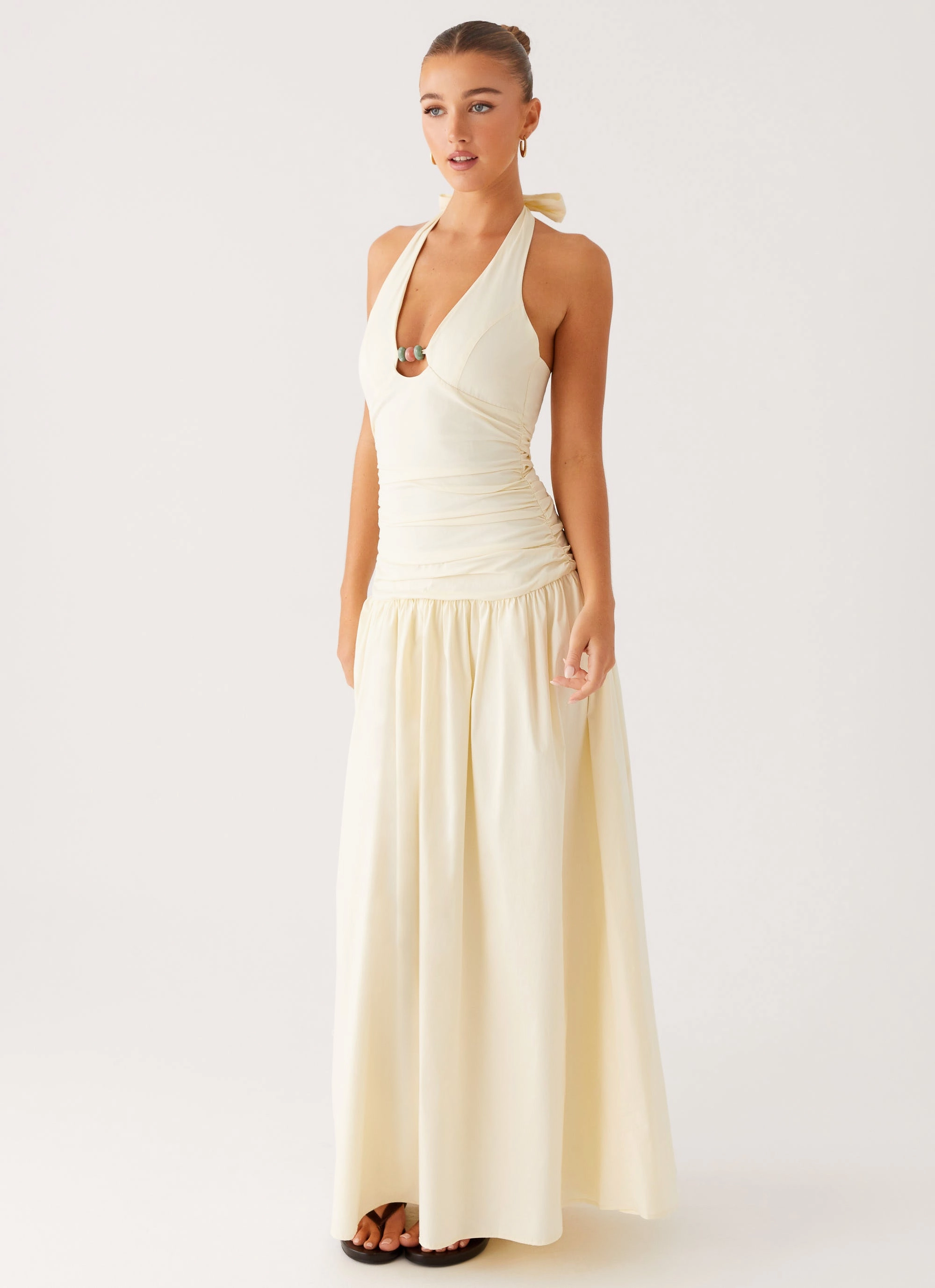Formal Style Stretch Fabric Val Maxi Dress - Lemon