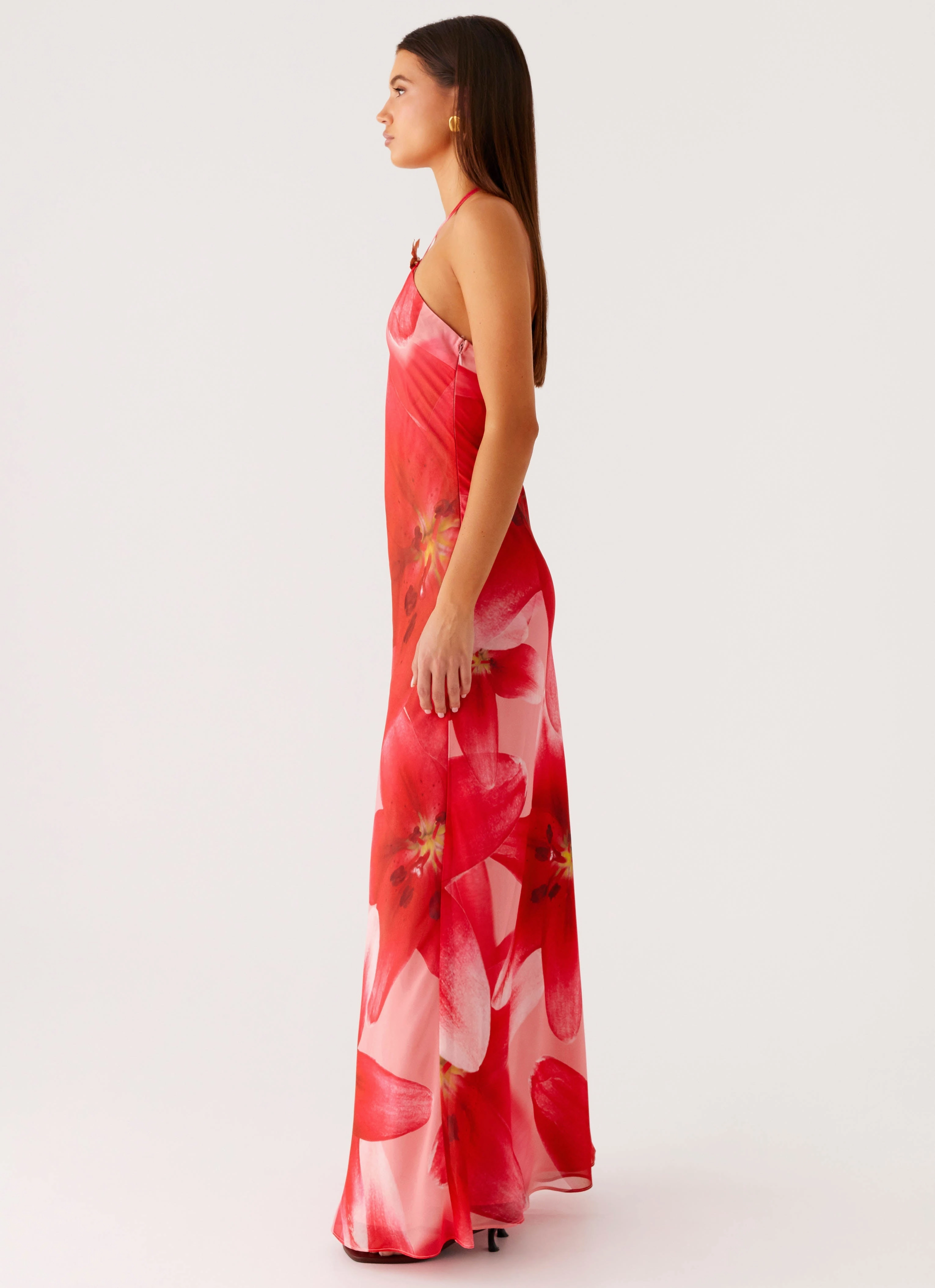 Vatiana Chiffon Maxi Dress - Peach Watermelon Flower Breathable fabric