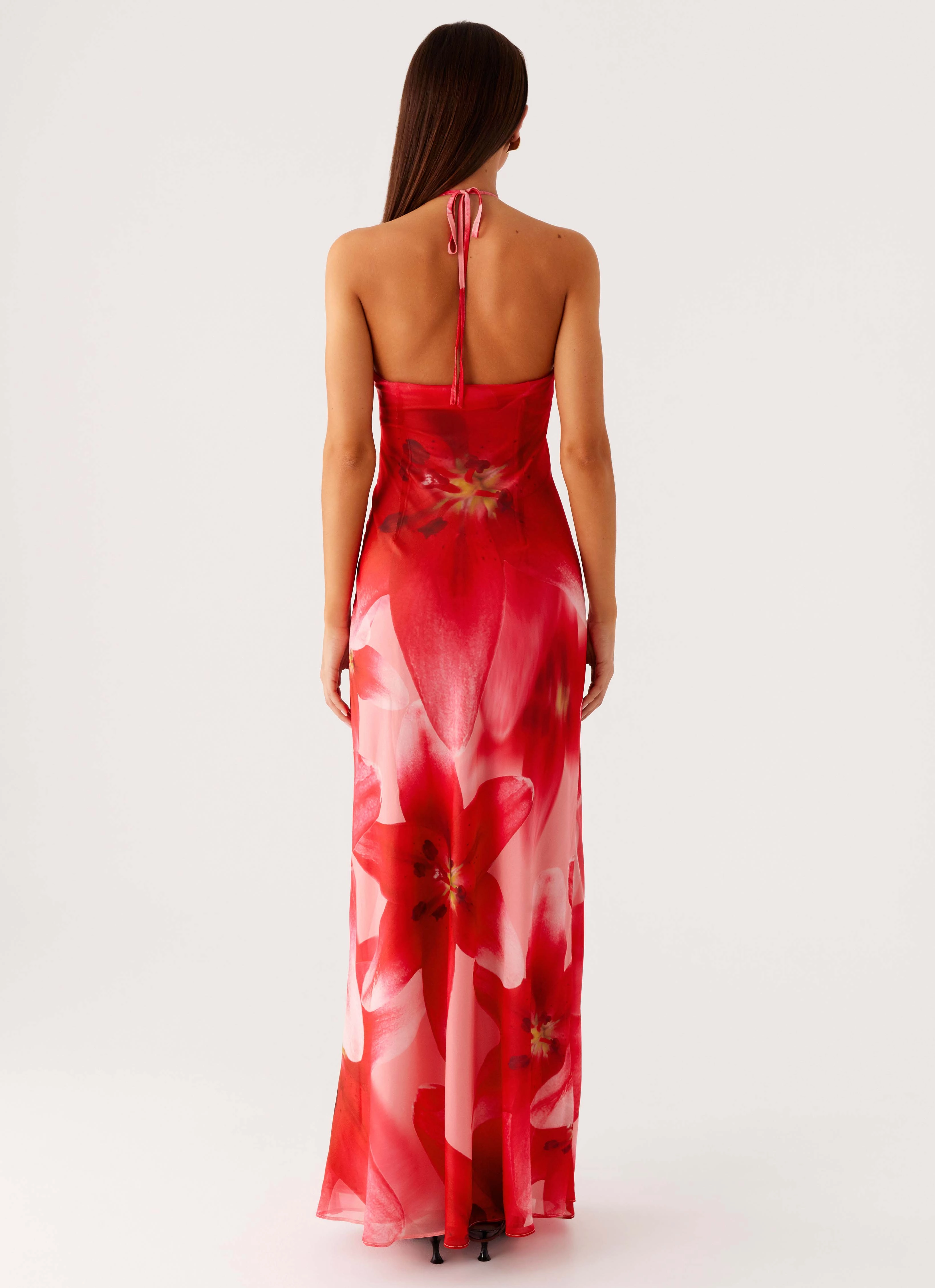 Luxury Coat Vatiana Chiffon Maxi Dress - Peach Watermelon Flower