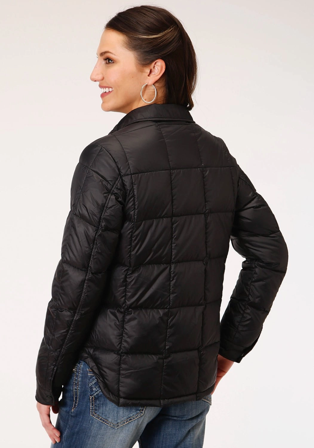 Double Layered Fabric Roper Womens Black Nylon Parachute Down Fill Jacket