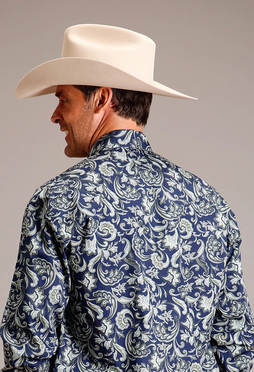 Edgy style All Day Comfort Tech Stetson Mens Detailed Pailey Blue 100% Cotton L/S Shirt