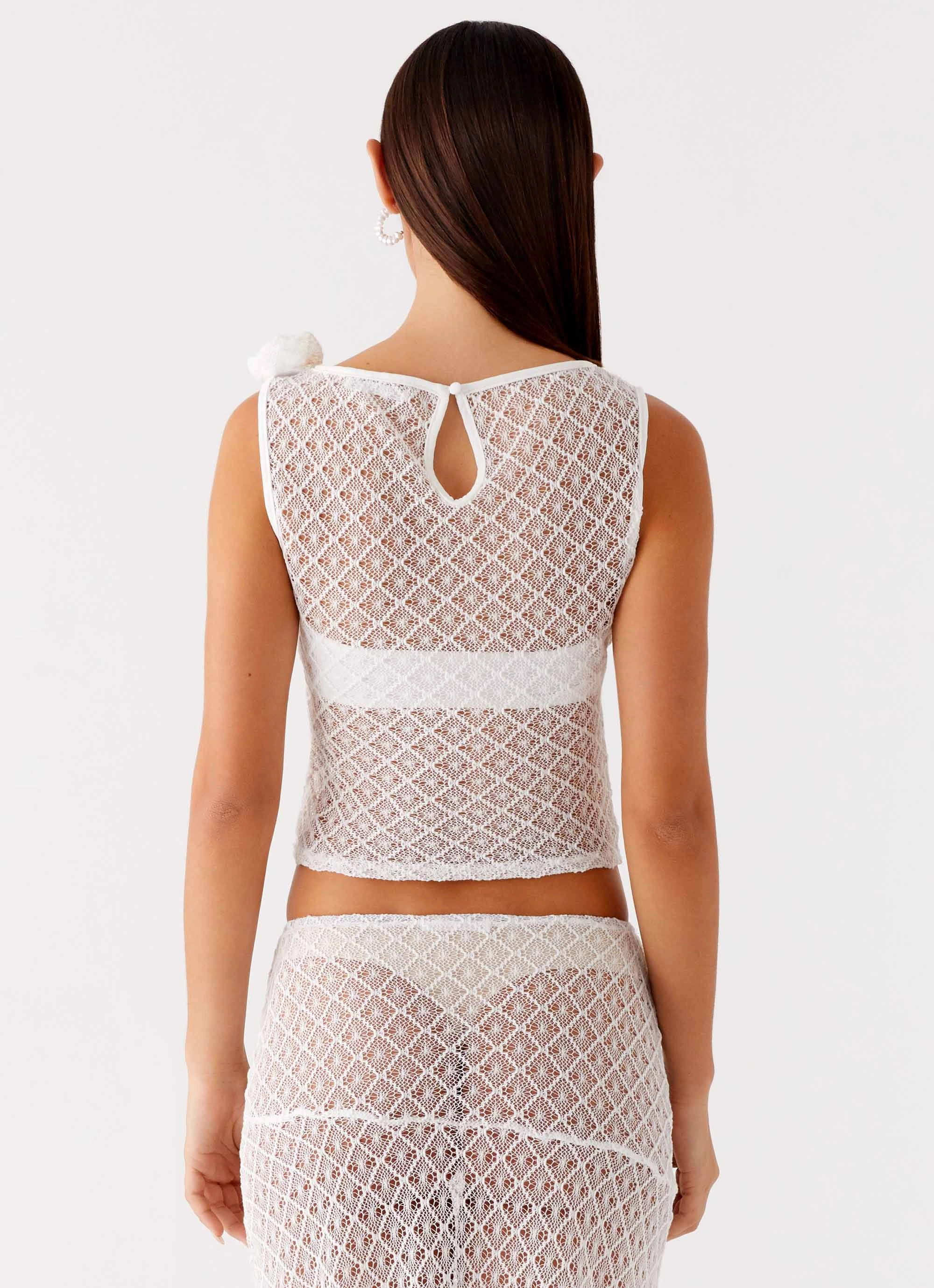 Velli Crochet Top - White VNeck Style Hidden Pocket