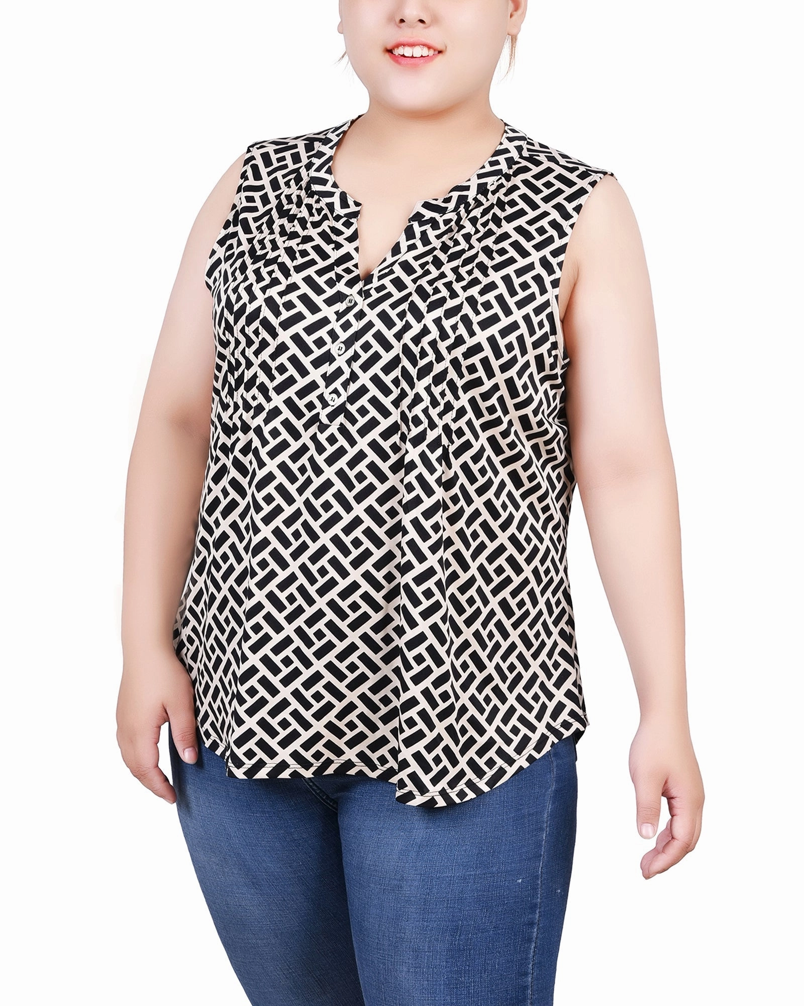 Plus Size Sleeveless Knit Y Neck Top Tagless Comfort Collar StretchComfort