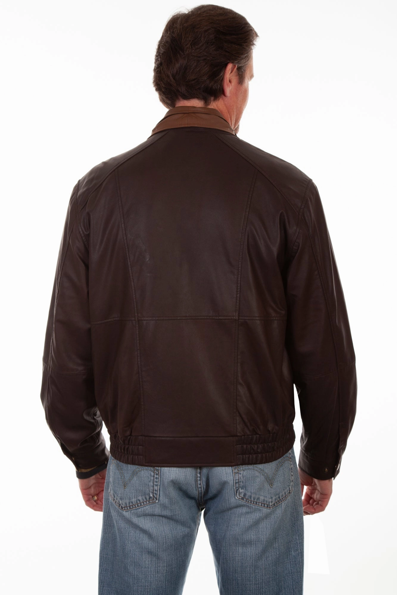 MultiPocket Layout Fringe Detail Scully Mens Chocolate/Cognac Leather Dbl Collar Jacket
