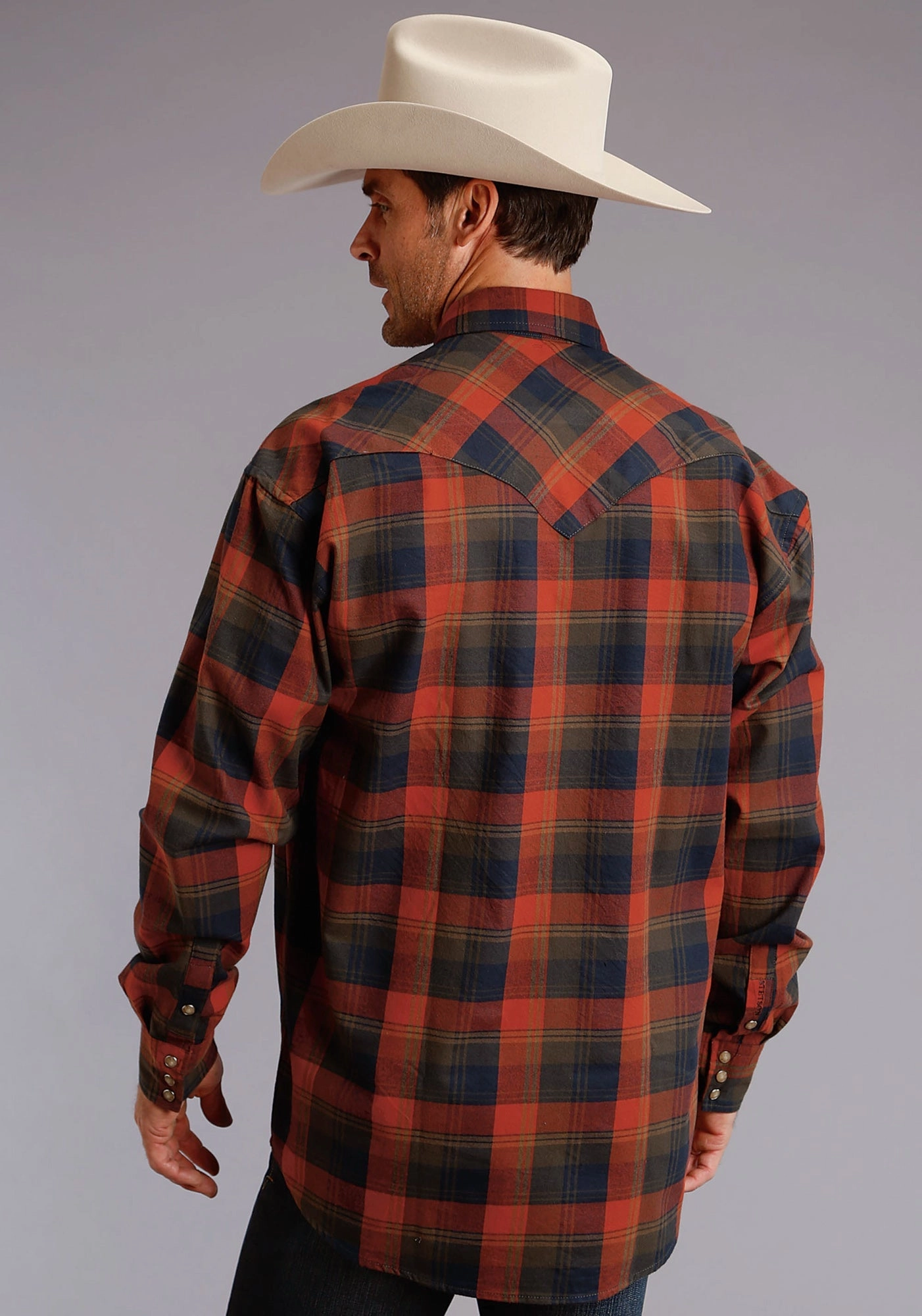 Stetson Mens Orange 100% Cotton Harvest Plaid L/S Shirt Versatile Clothing
