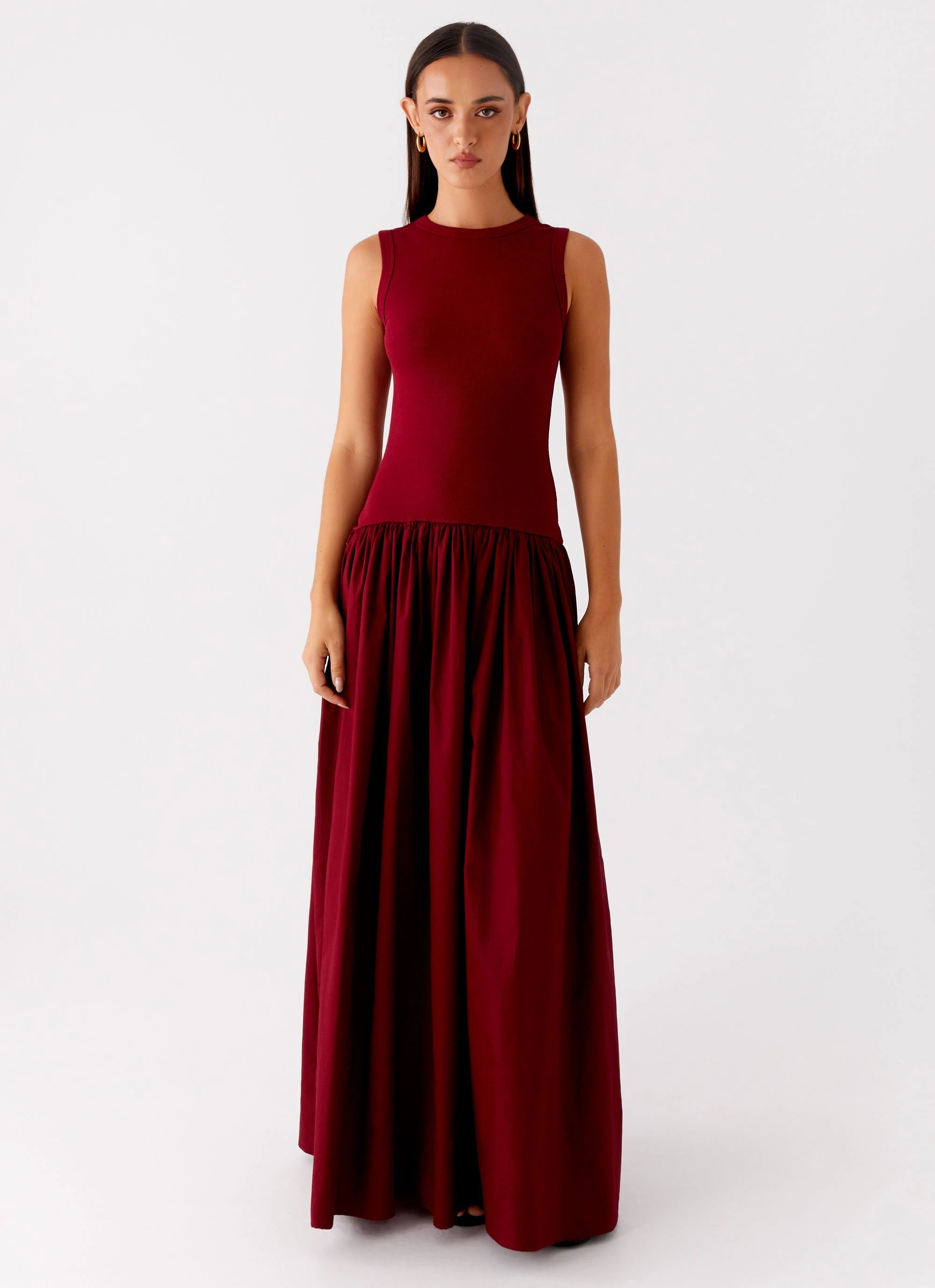 Shivani Maxi Dress - Maroon Harmonious Layers