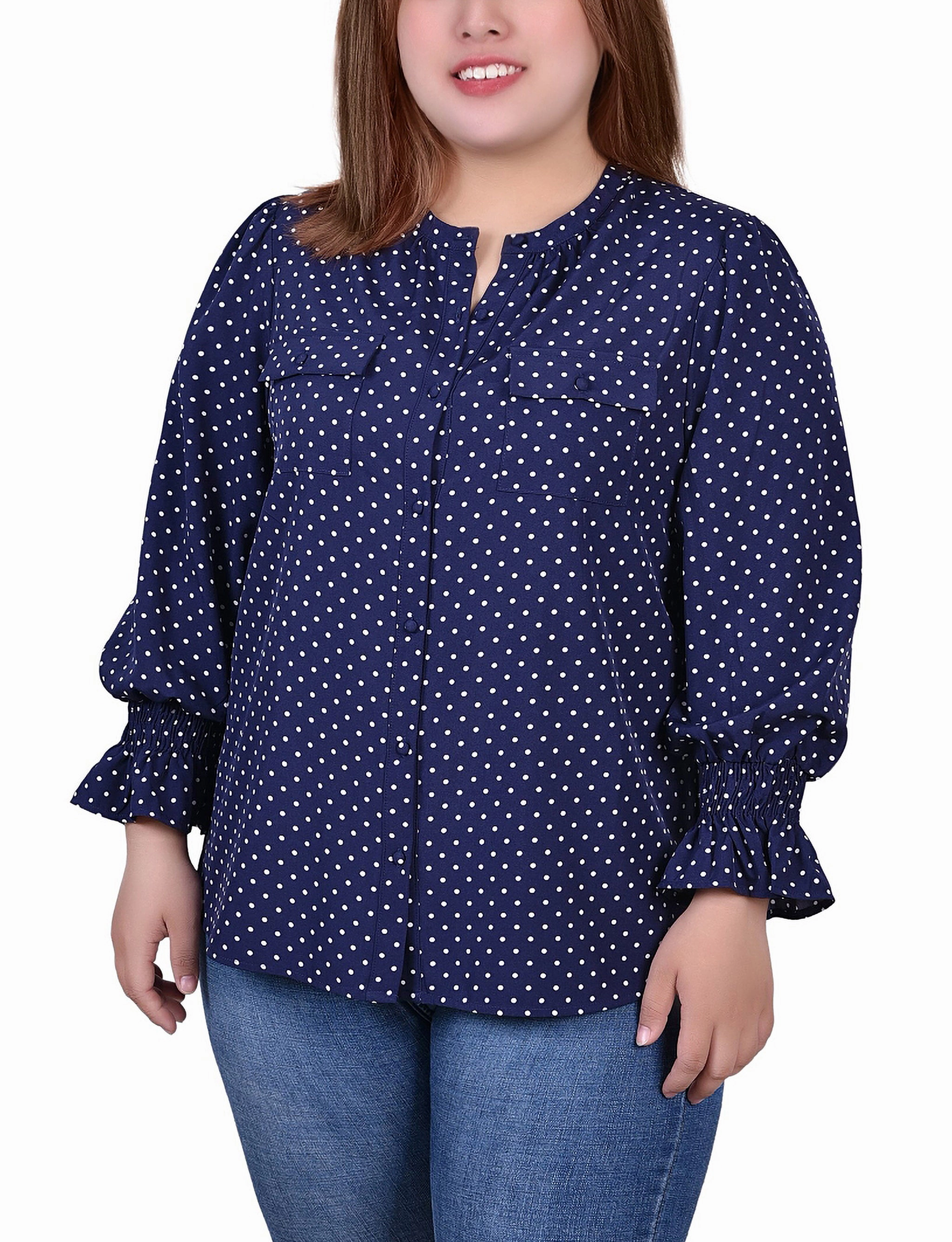 Plus Size Long Sleeve Y Neck Blouse BrushedInnerSurface Ergonomic Cut
